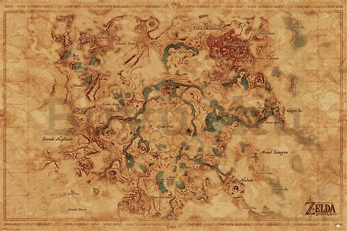 Plakát - The Legend Of Zelda: Breath Of The Wild (Hyrule World Map) 