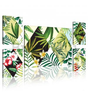 Vászonkép: Festett trópusi növényvilág (3) - készlet 1 db 70x50 cm és 4 db 32,4x22,8 cm