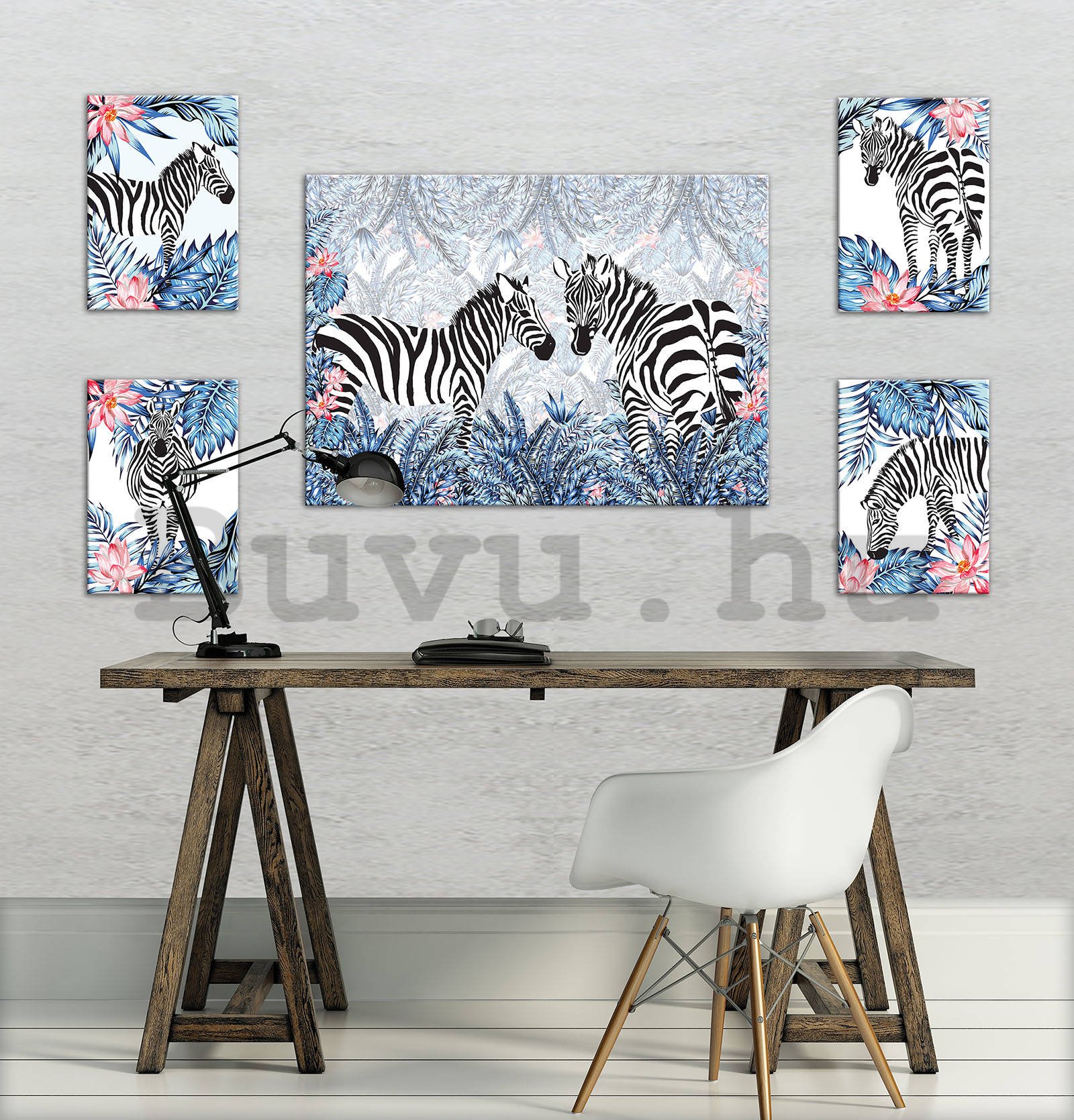 Vászonkép: Festett zebrák (1) - készlet 1 db 70x50 cm és 4 db 32,4x22,8 cm