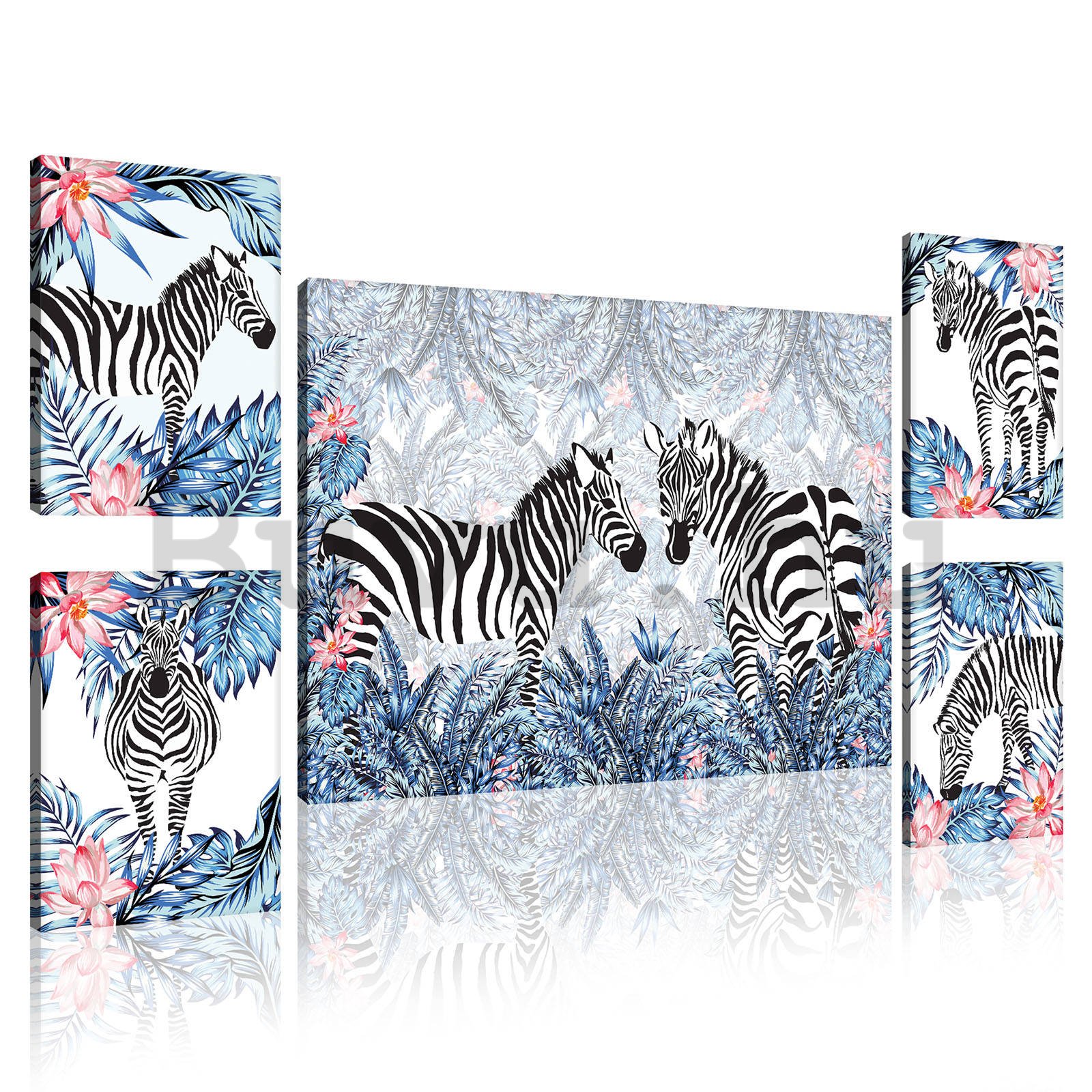Vászonkép: Festett zebrák (1) - készlet 1 db 70x50 cm és 4 db 32,4x22,8 cm
