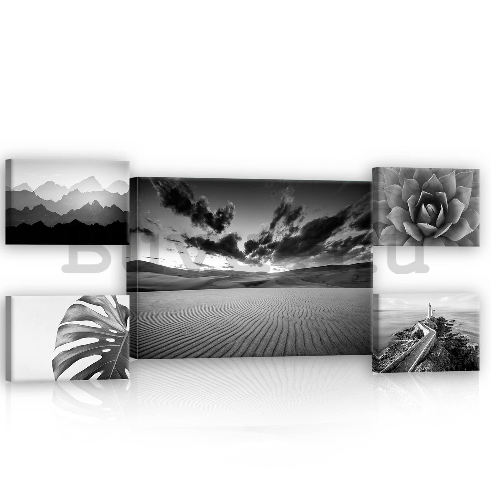 Vászonkép: Fekete-fehér nézetek (1) - készlet 1 db 70x50 cm és 4 db 32,4x22,8 cm