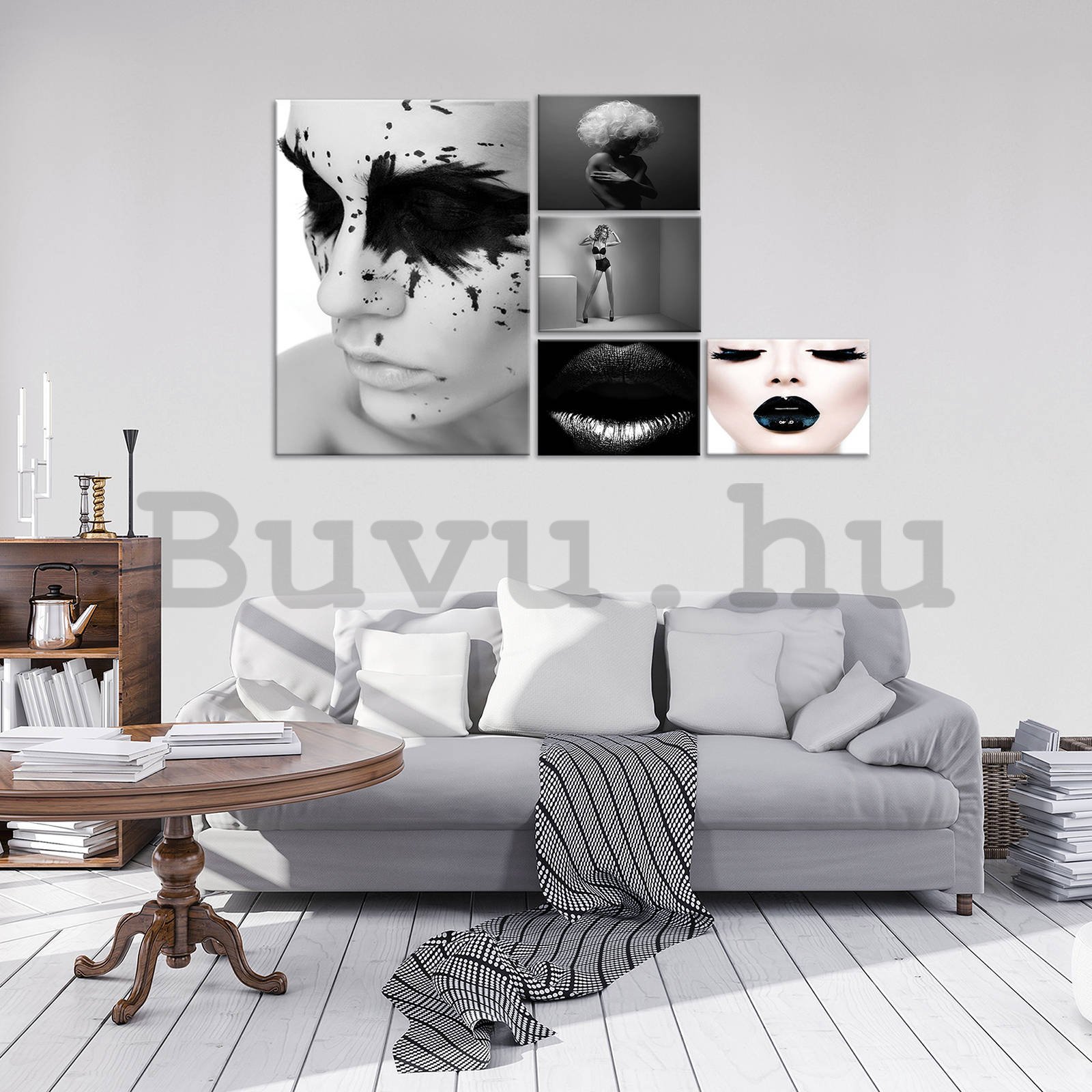 Vászonkép: Fekete-fehér művészet (1) - készlet 1 db 50x70 cm és 4 db 32,4x22,8 cm