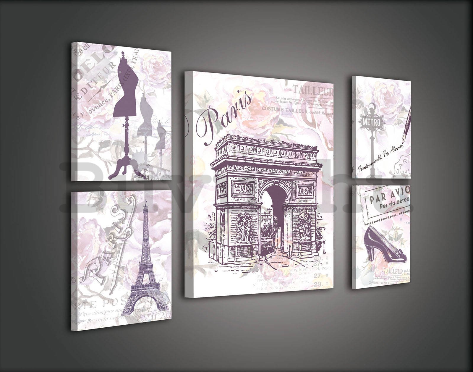 Vászonkép: Párizs nevezetességei (2) - készlet 1 db 50x70 cm és 4 db 32,4x22,8 cm