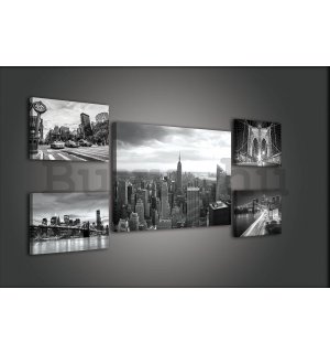 Vászonkép: Fekete-fehér New York (1) - készlet 1 db 70x50 cm és 4 db 32,4x22,8 cm