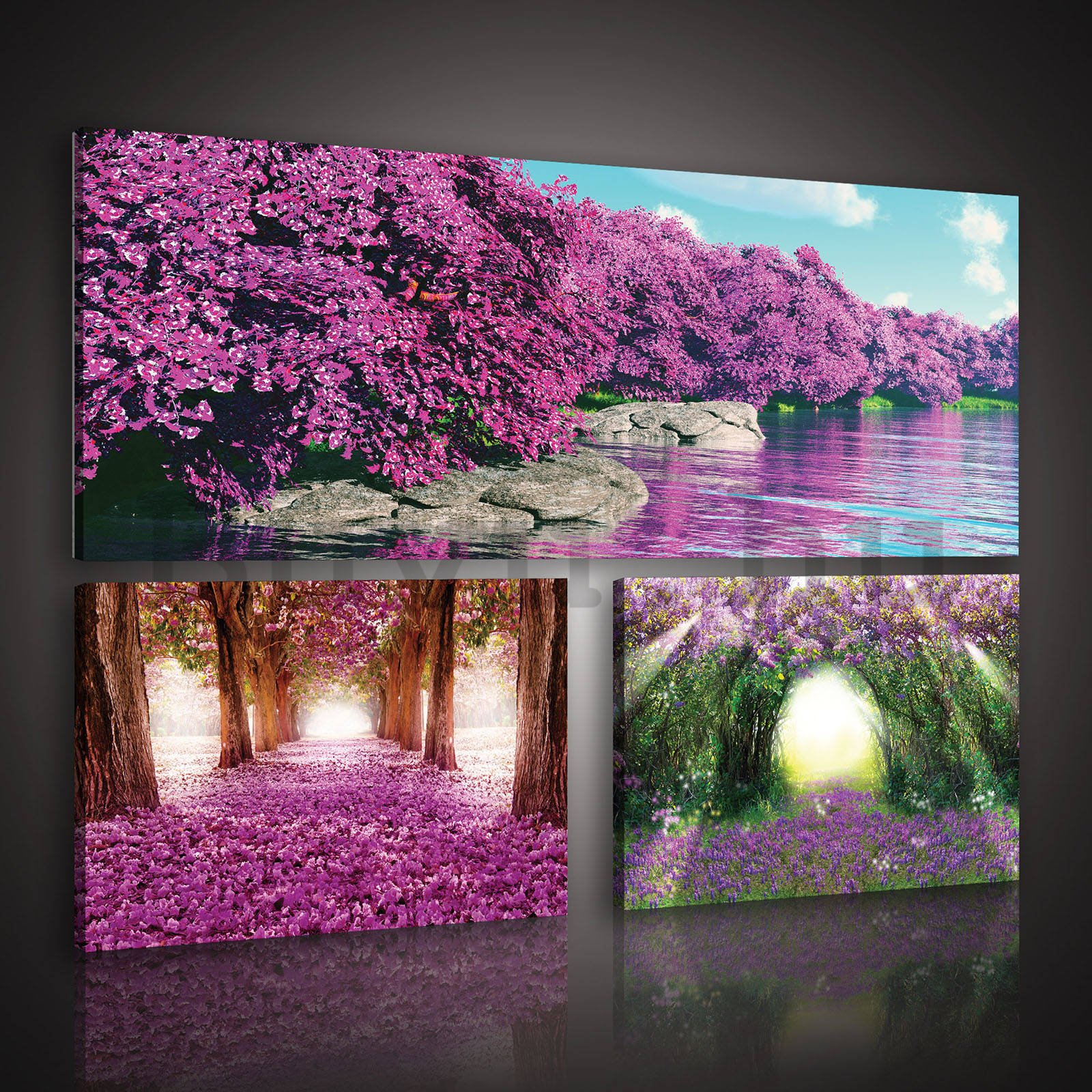 Vászonkép: Virágzó fasor - készlet 1 db 80x30 cm és 2 db 37,5x24,8 cm