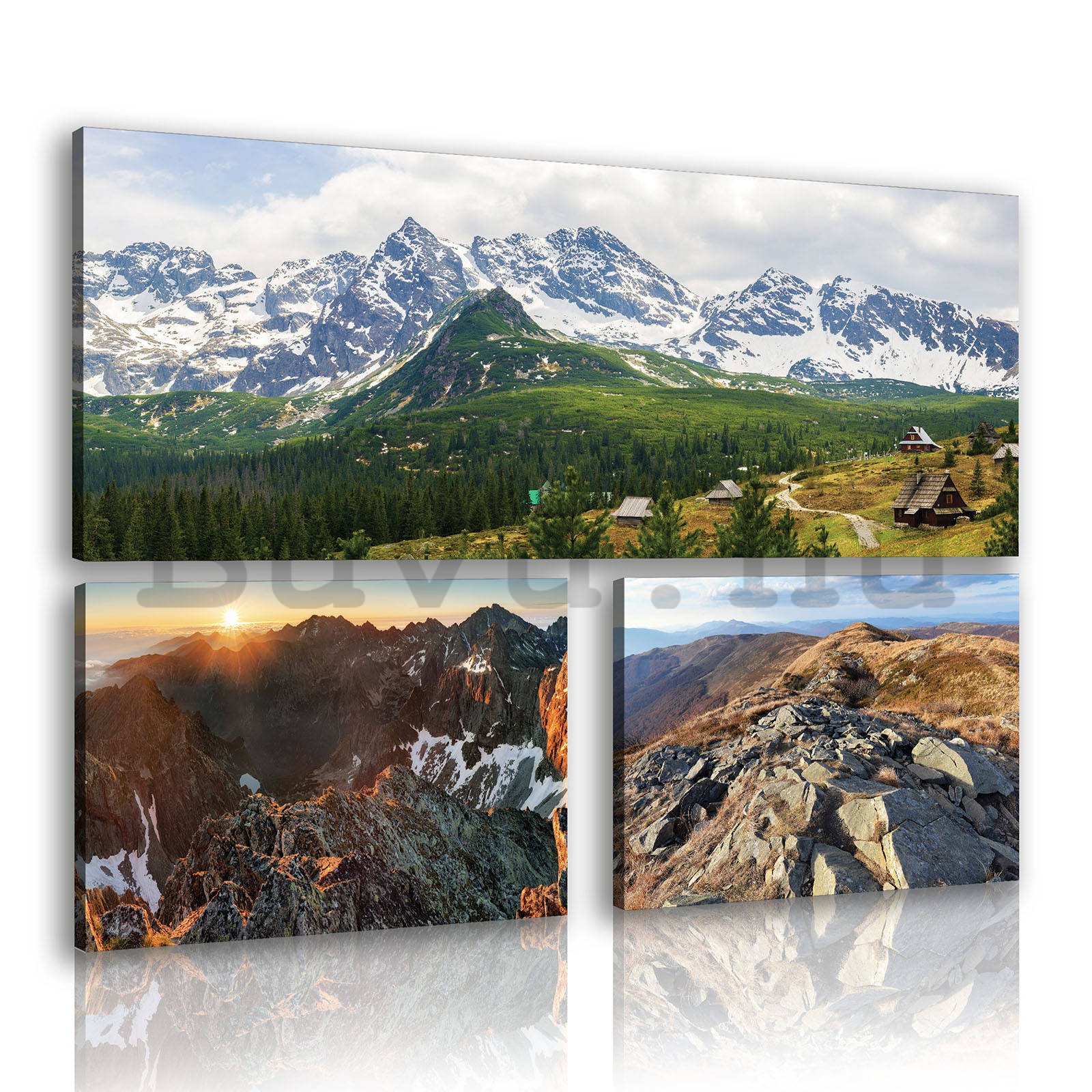 Vászonkép: Kilátás a hegyekre (2) - készlet 1 db 80x30 cm és 2 db 37,5x24,8 cm