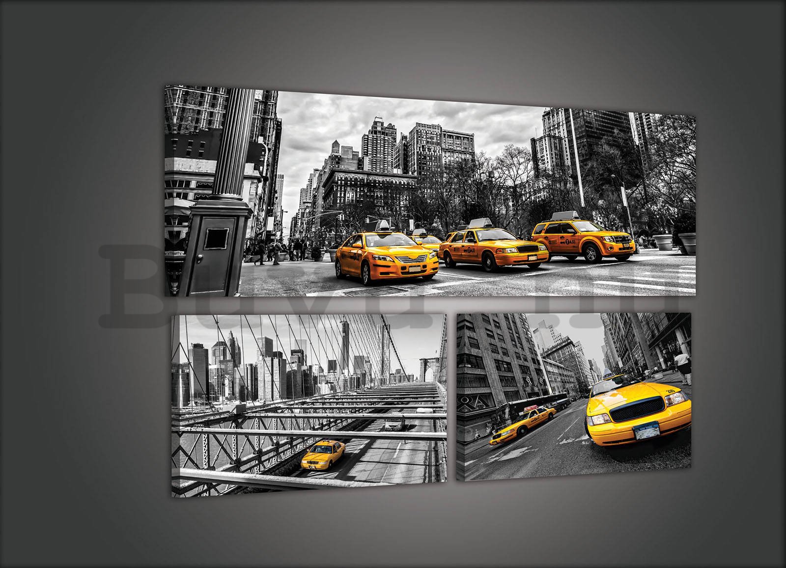 Vászonkép: New York Taxi (1) - készlet 1 db 80x30 cm és 2 db 37,5x24,8 cm