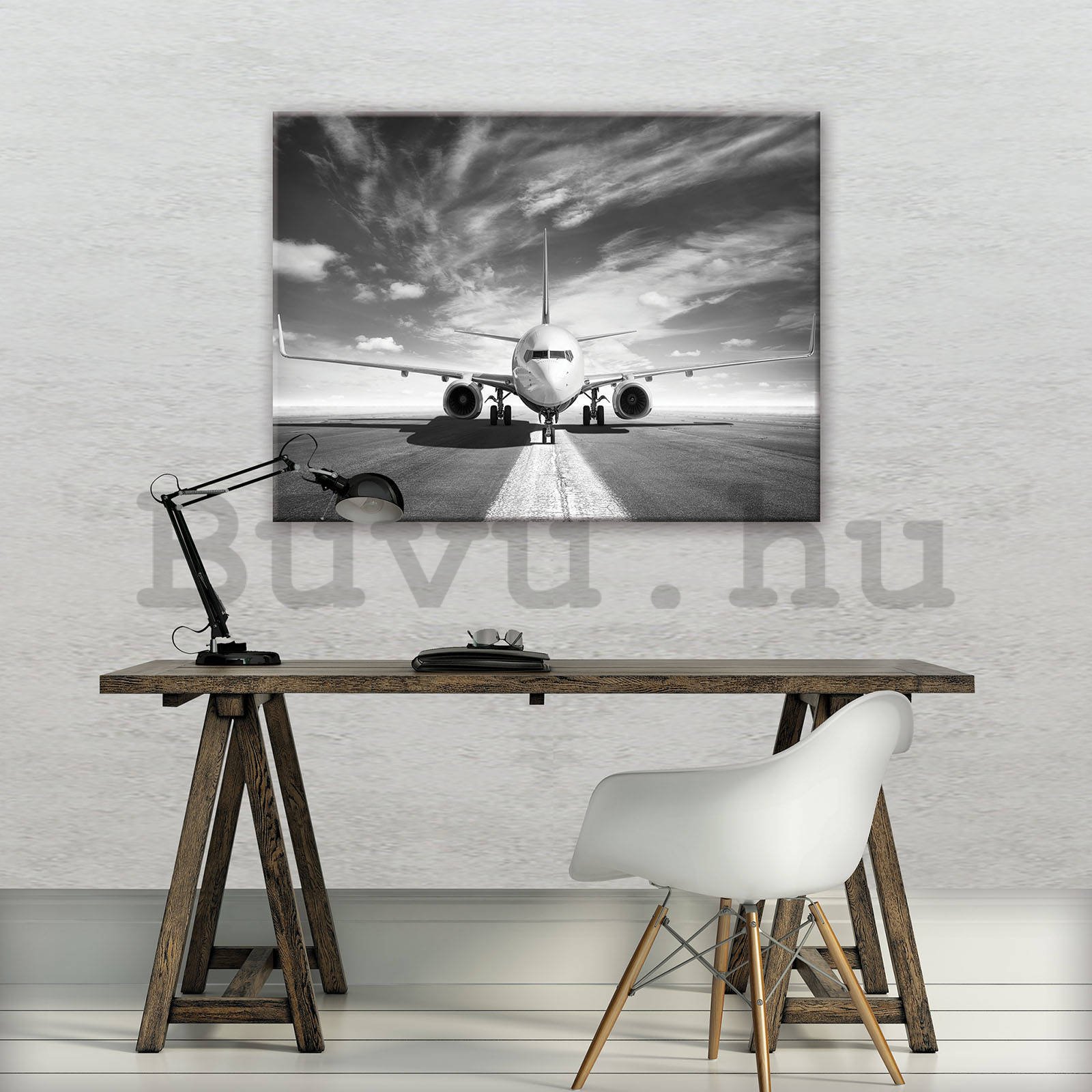 Vászonkép: Lökhajtásos repülő (fekete-fehér) - 80x60 cm