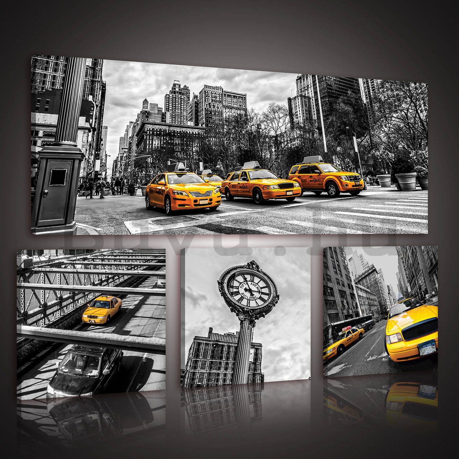 Vászonkép: New York Taxi (1) - készlet 1 db 80x30 cm és 3 db 25,8x24,8 cm
