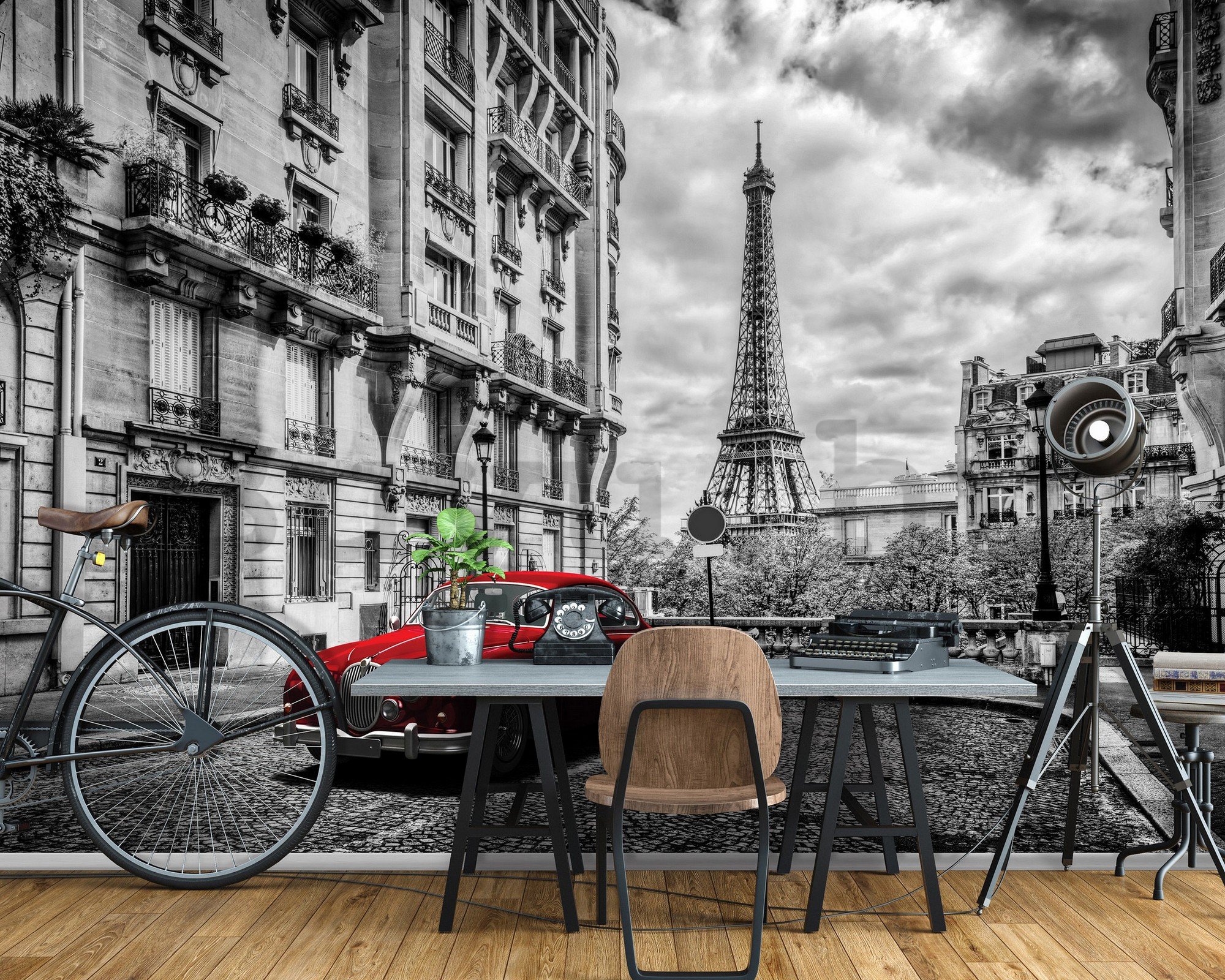 Vlies fotótapéta: Eiffel-torony és veterán (1) - 254x368 cm
