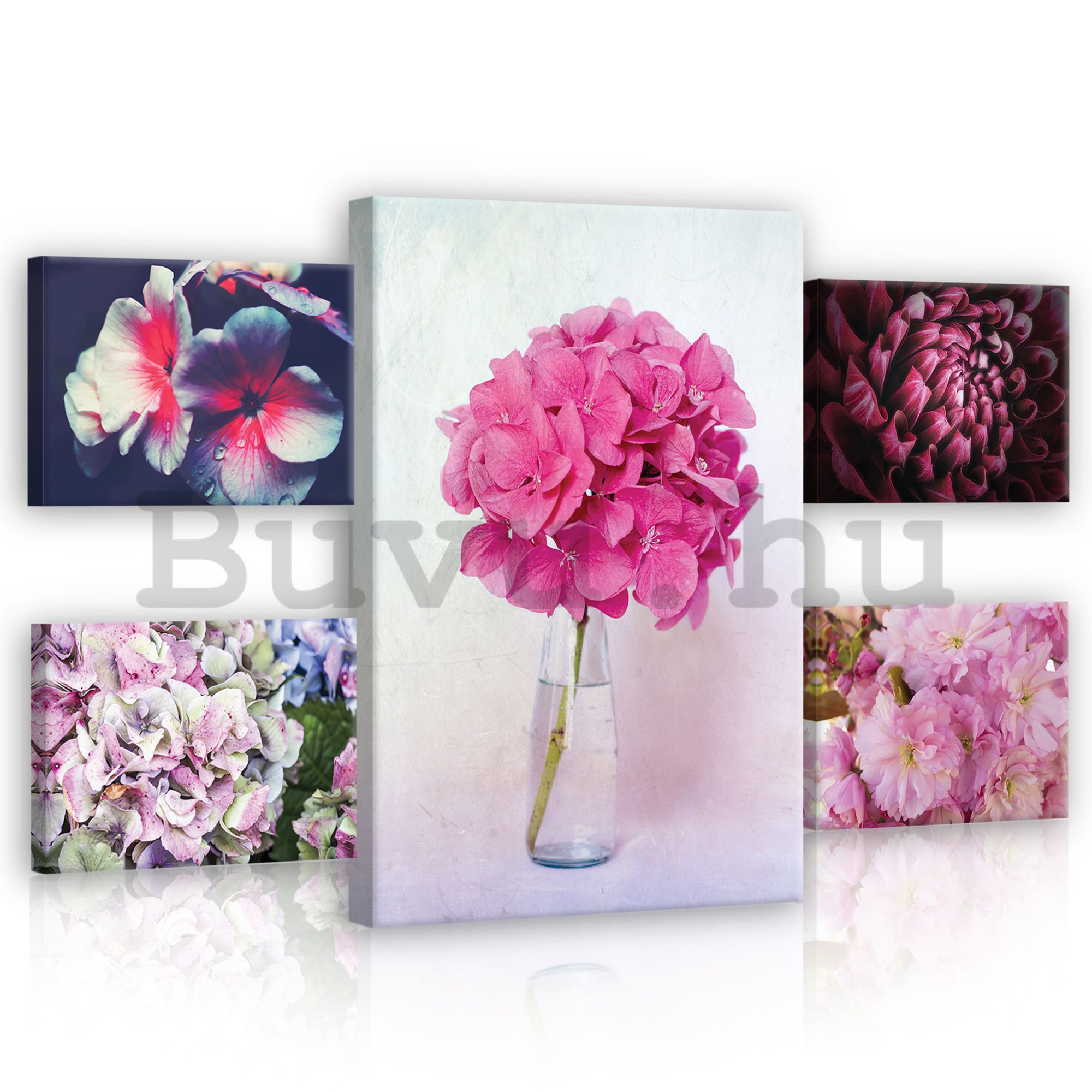 Vászonkép: Rózsaszín virágok - készlet 1 db 70x50 cm és 4 db 32,4x22,8 cm