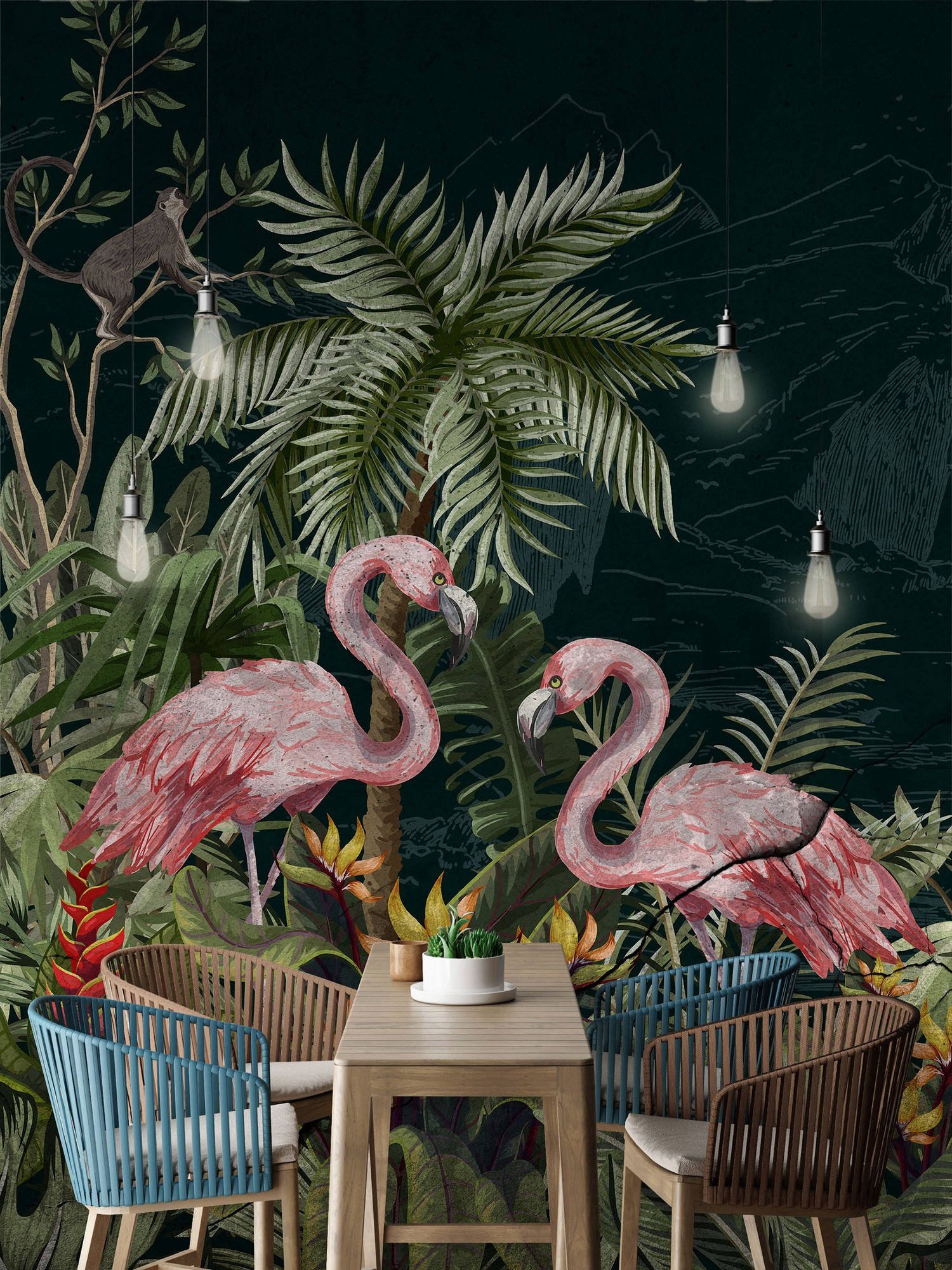 Vlies fotótapéta: Flamingók és zsiráfok - 254x184 cm
