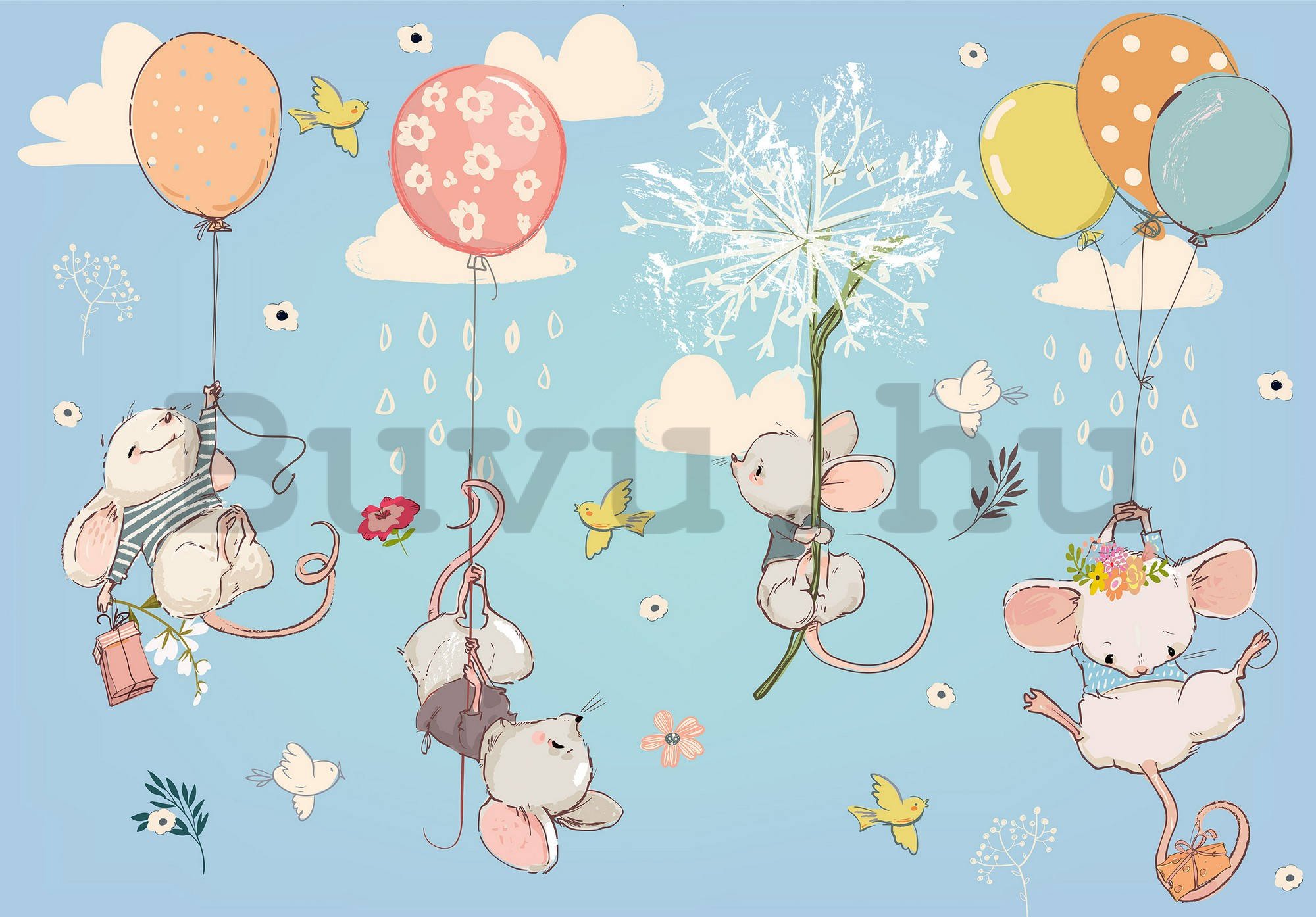 Vlies fotótapéta: Kis egerek a felhőkben - 152,5x104 cm