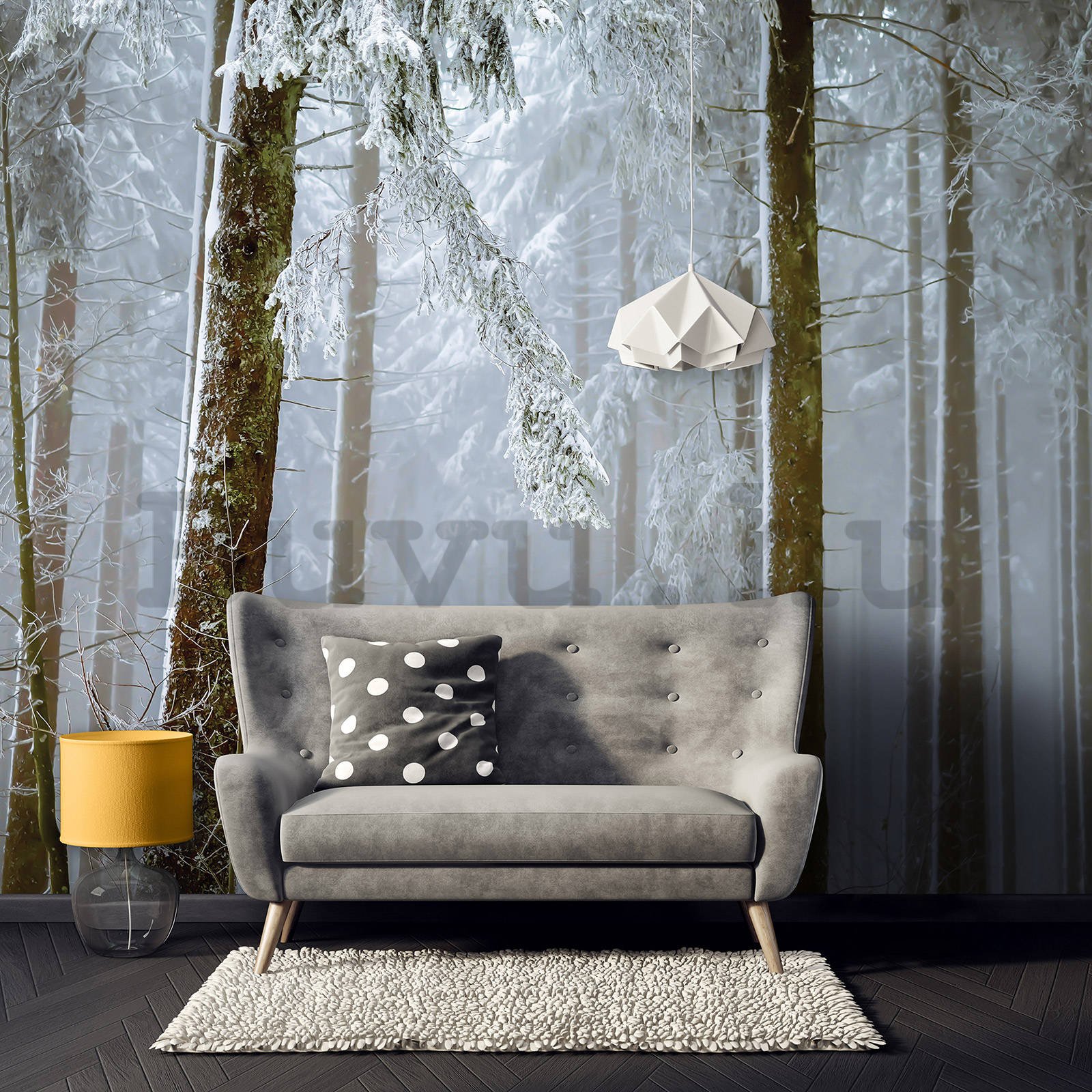 Vlies fotótapéta: Hóval borított tűlevelű erdő - 254x184 cm