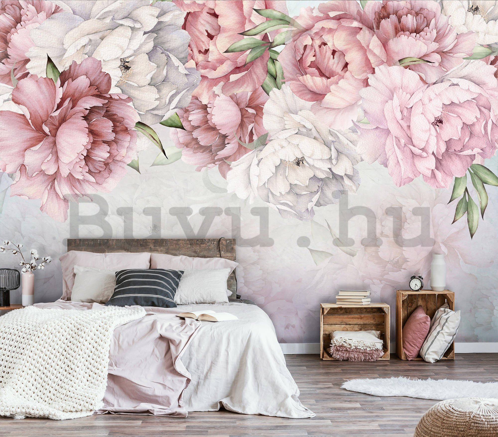 Vlies fotótapéta: Fehér és rózsaszín rózsák - 368x254 cm