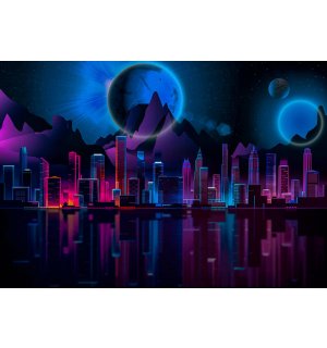 Vlies fotótapéta: Neon város - 104x70,5 cm