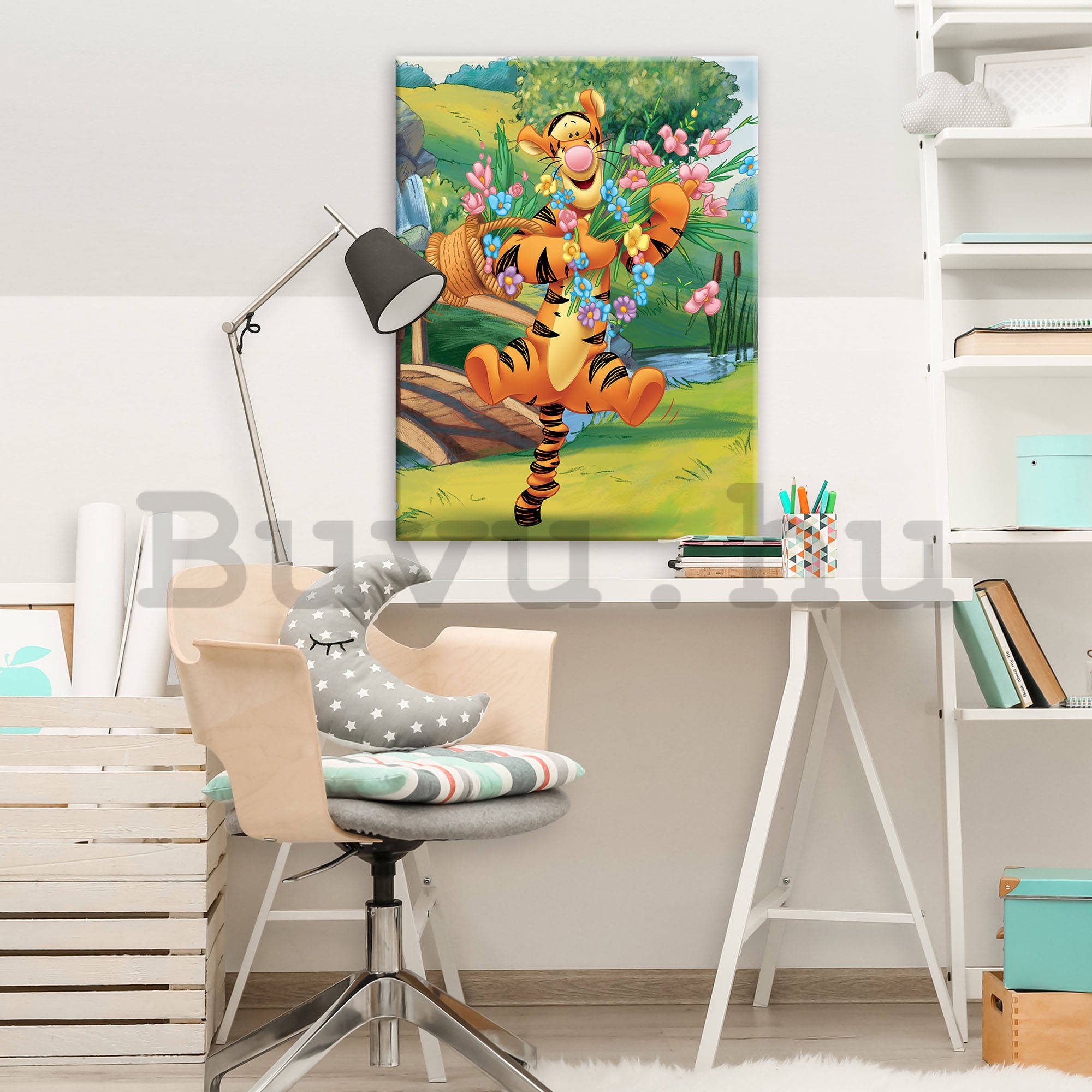 Vászonkép: Micimackó (Tigris és virágok) - 75x100 cm