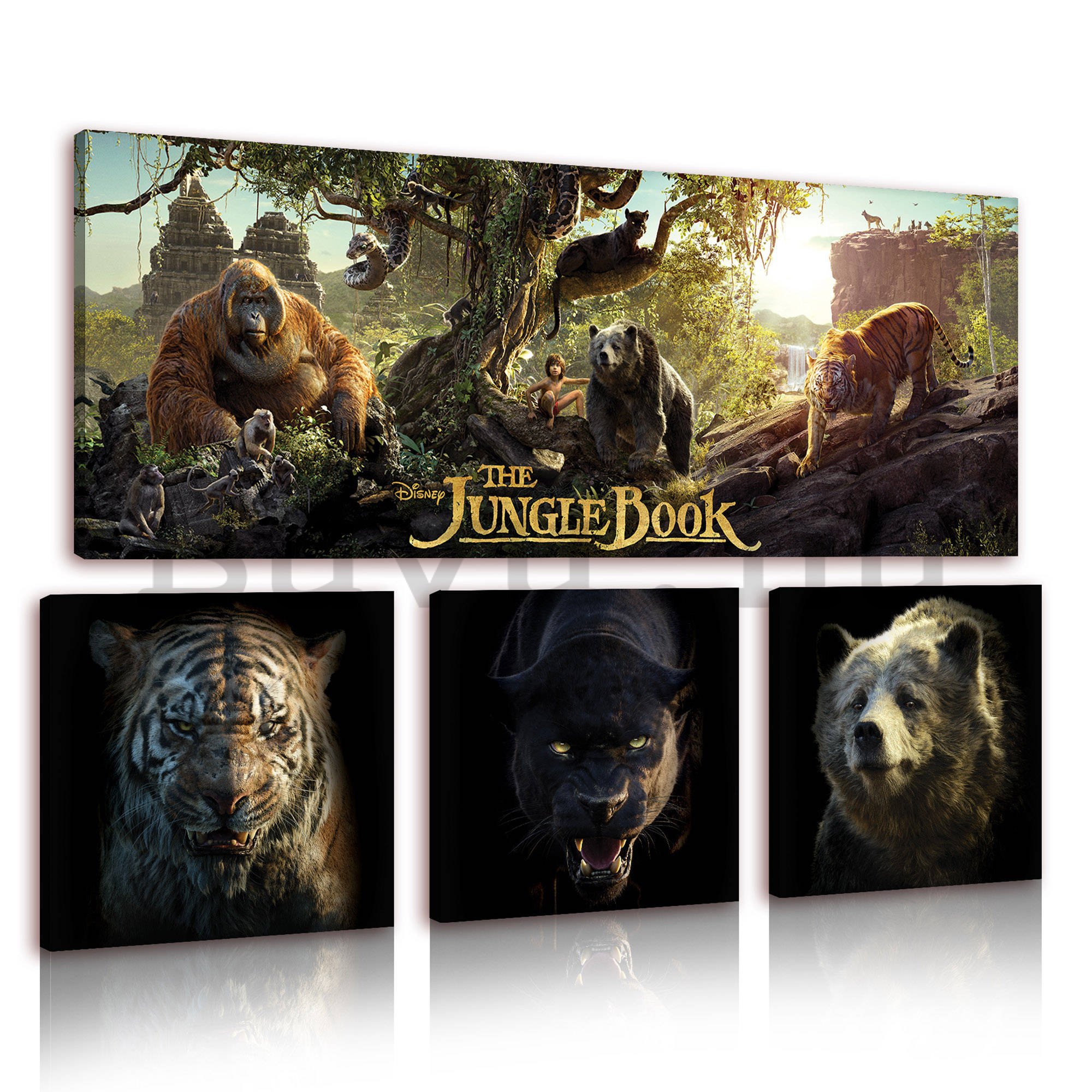 Vászonkép: A dzsungel könyve - készlet 1 db 80x30 cm és 3 db 25,8x24,8 cm