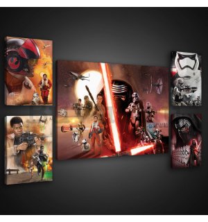 Vászonkép: Star Wars The Force Awakens - készlet 1 db 70x50 cm és 4 db 32,4x22,8 cm