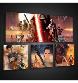 Vászonkép: Star Wars The Force Awakens - készlet 1 db 80x30 cm és 3 db 25,8x24,8 cm
