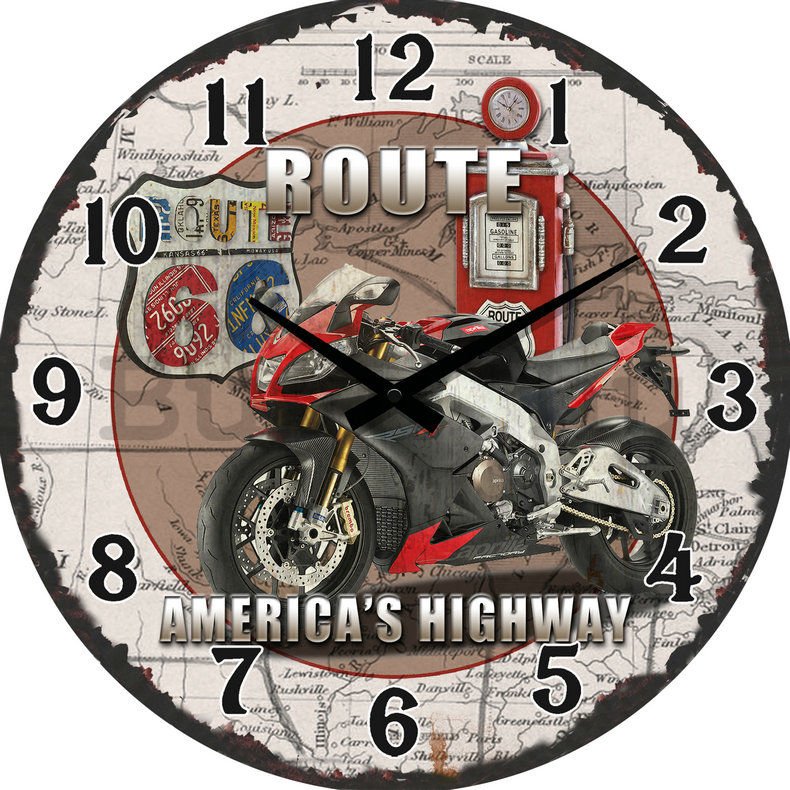 Üveg falióra: Route 66 America's Highway - 34 cm