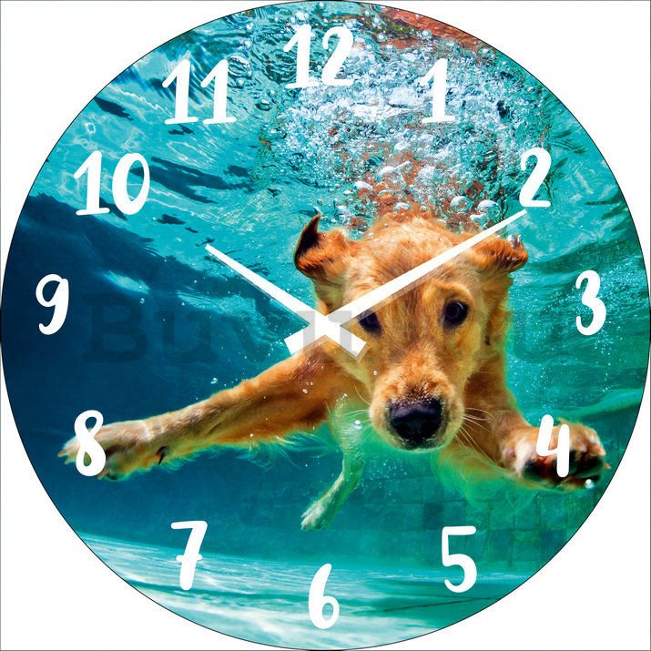 Üveg falióra: Kutya a víz alatt - 34 cm