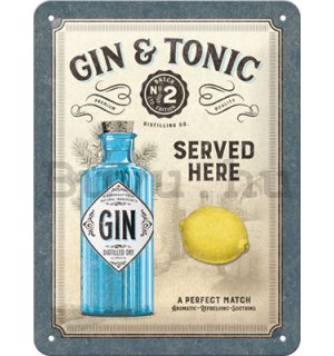 Fémtáblák: Gin & Tonic Served Here - 15x20 cm