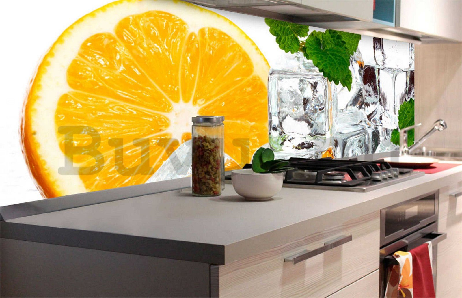 Öntapadós mosható fotótapéta konyhába - Citrom és jégkocka, 180x60 cm