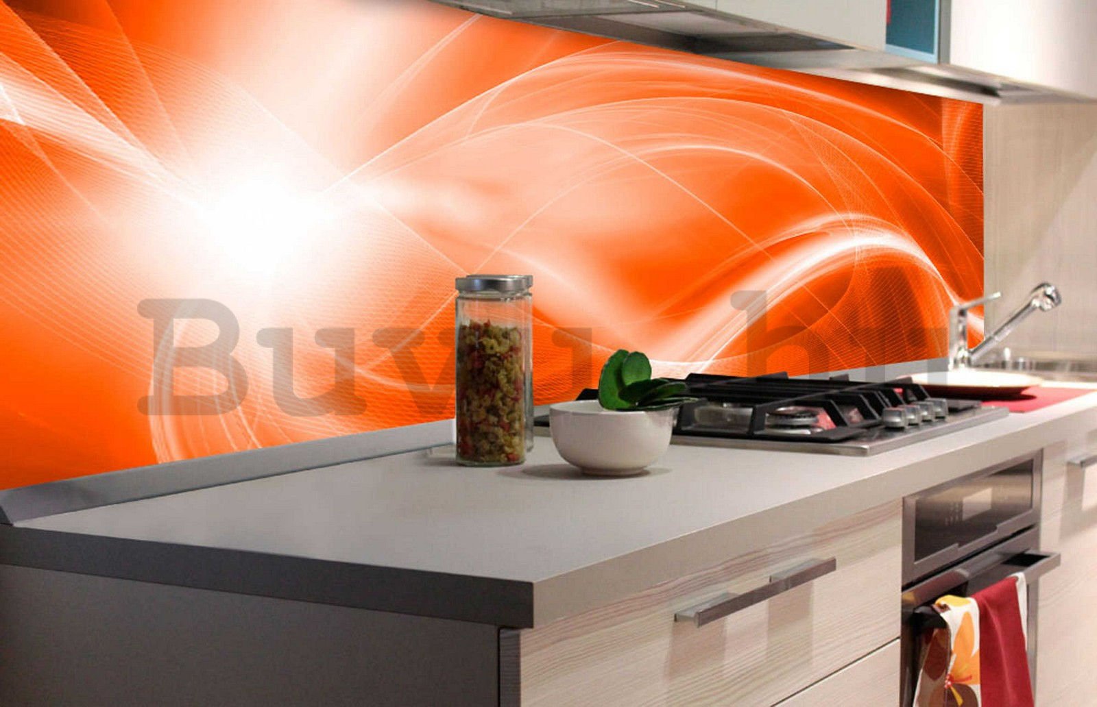Öntapadós mosható fotótapéta konyhába - Narancssárga absztrakció, 180x60 cm