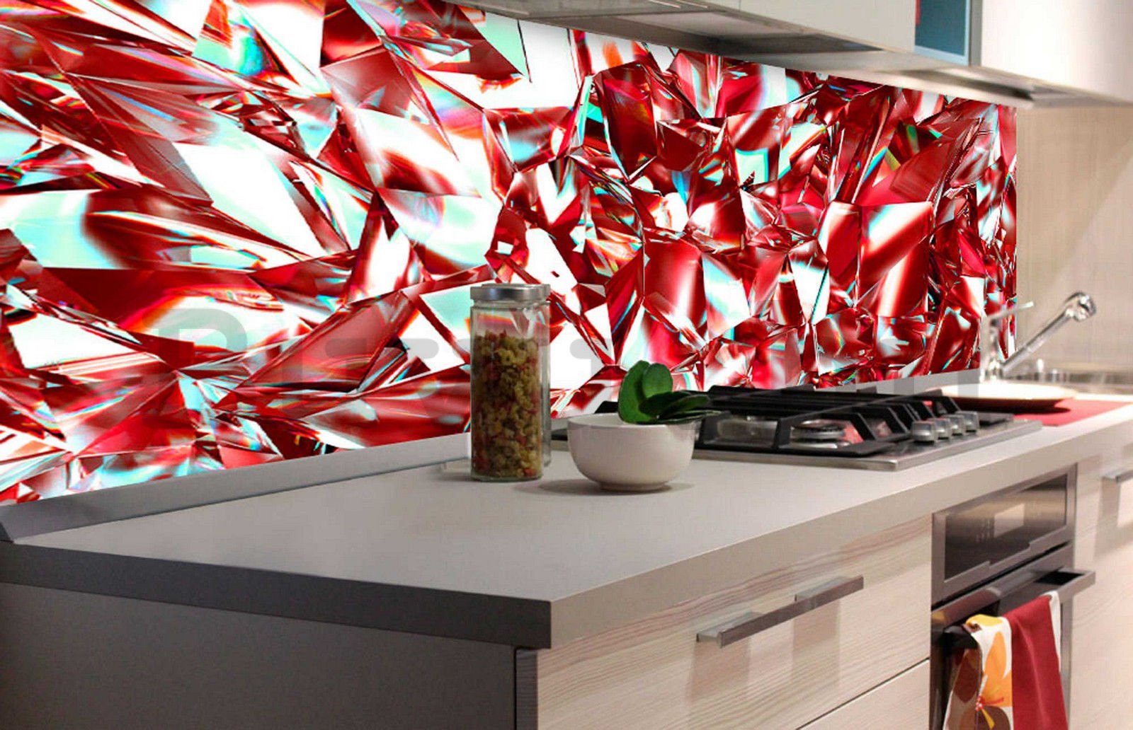 Öntapadós mosható tapéta konyhába - Vörös kristályok, 180x60 cm