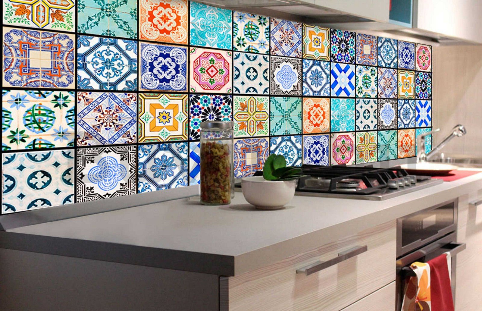 Öntapadós mosható tapéta konyhába - Csempe mintákkal, 180x60 cm