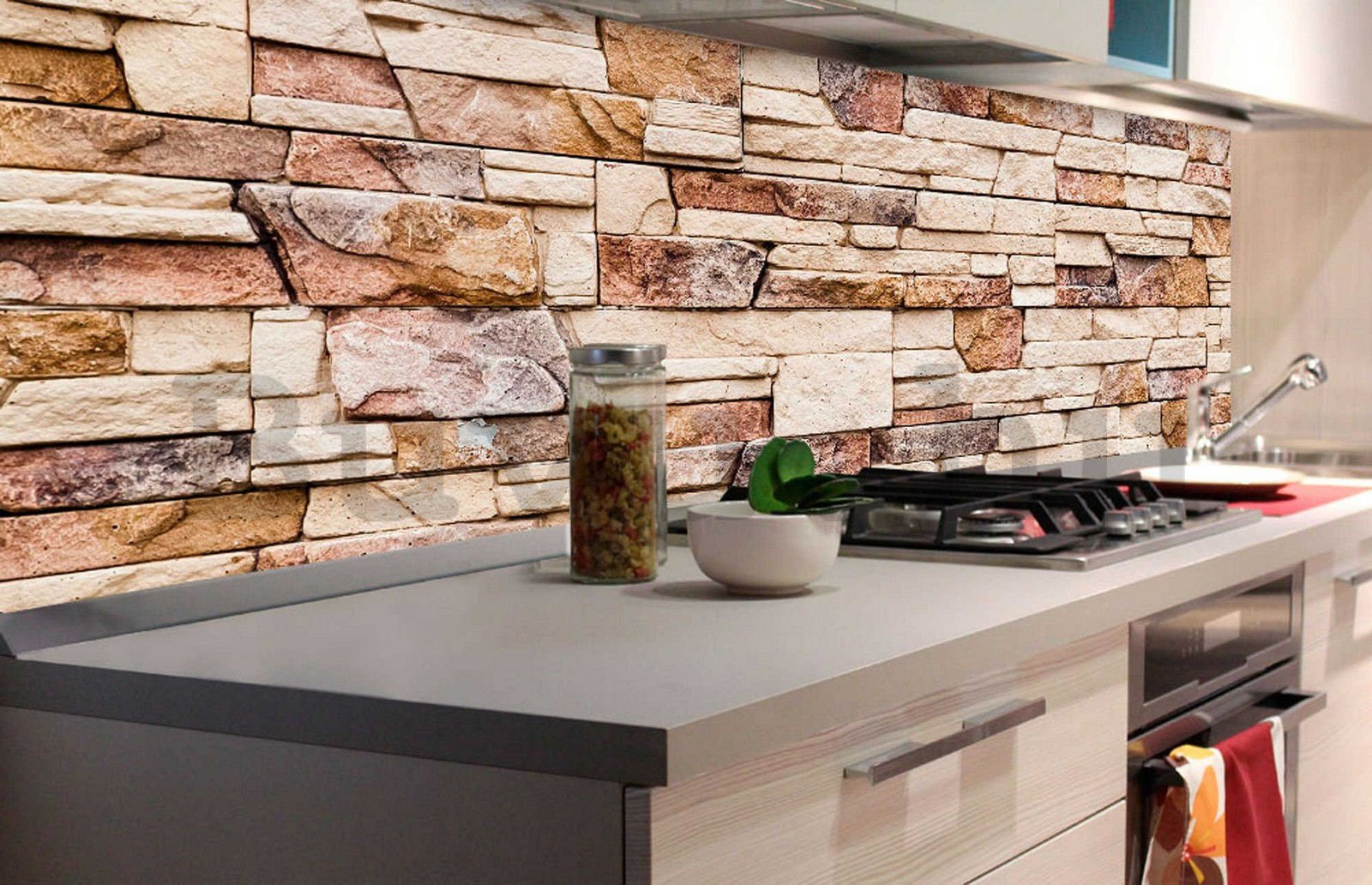 Öntapadós mosható tapéta konyhába - Kő fal, 180x60 cm
