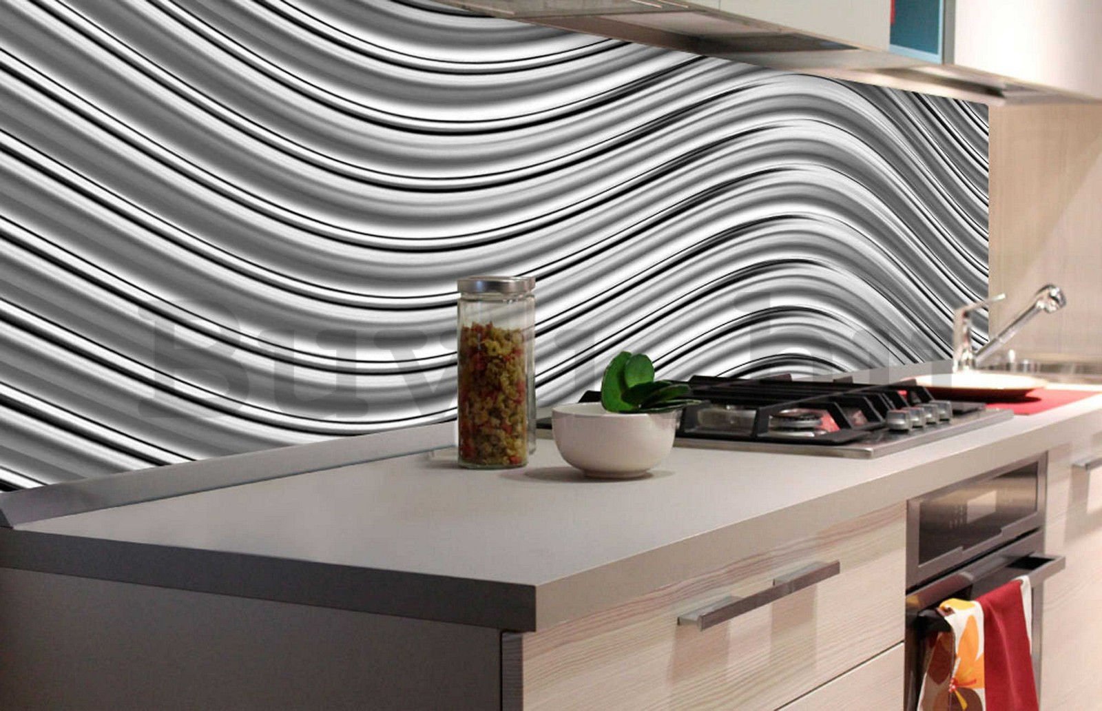 Öntapadós mosható tapéta konyhába - Ezüst hullámok, 180x60 cm