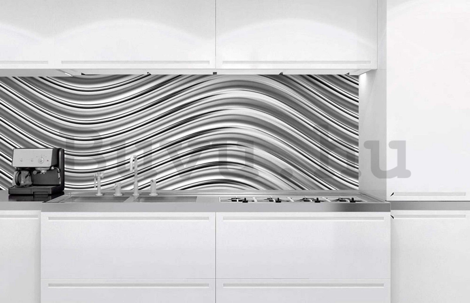 Öntapadós mosható tapéta konyhába - Ezüst hullámok, 180x60 cm