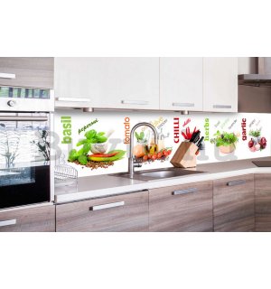 Öntapadós mosható fotófotótapéta konyhába - Konyhai fűszerek, 260x60 cm