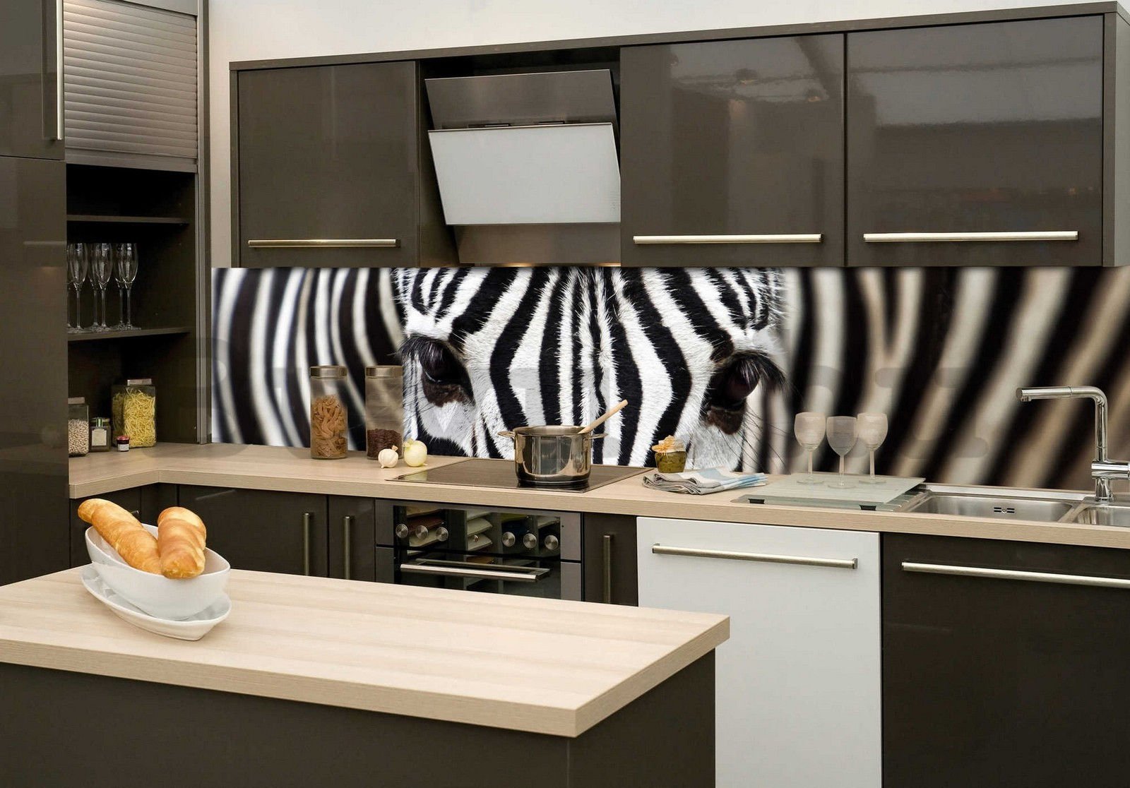 Öntapadós mosható fotófotótapéta konyhába - Zebra, 260x60 cm