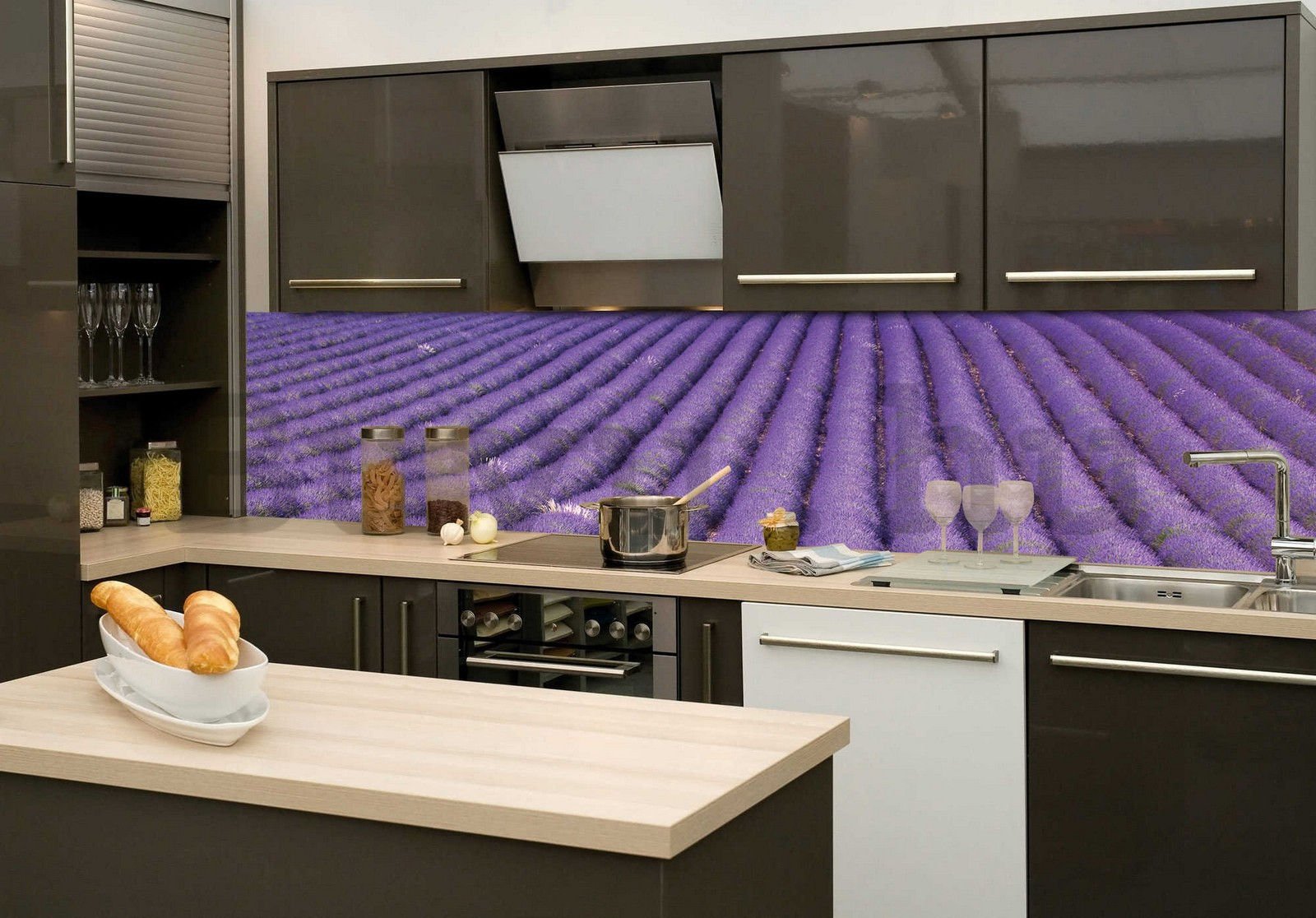 Öntapadós mosható fotótapéta konyhába - Levendula mező, 260x60 cm