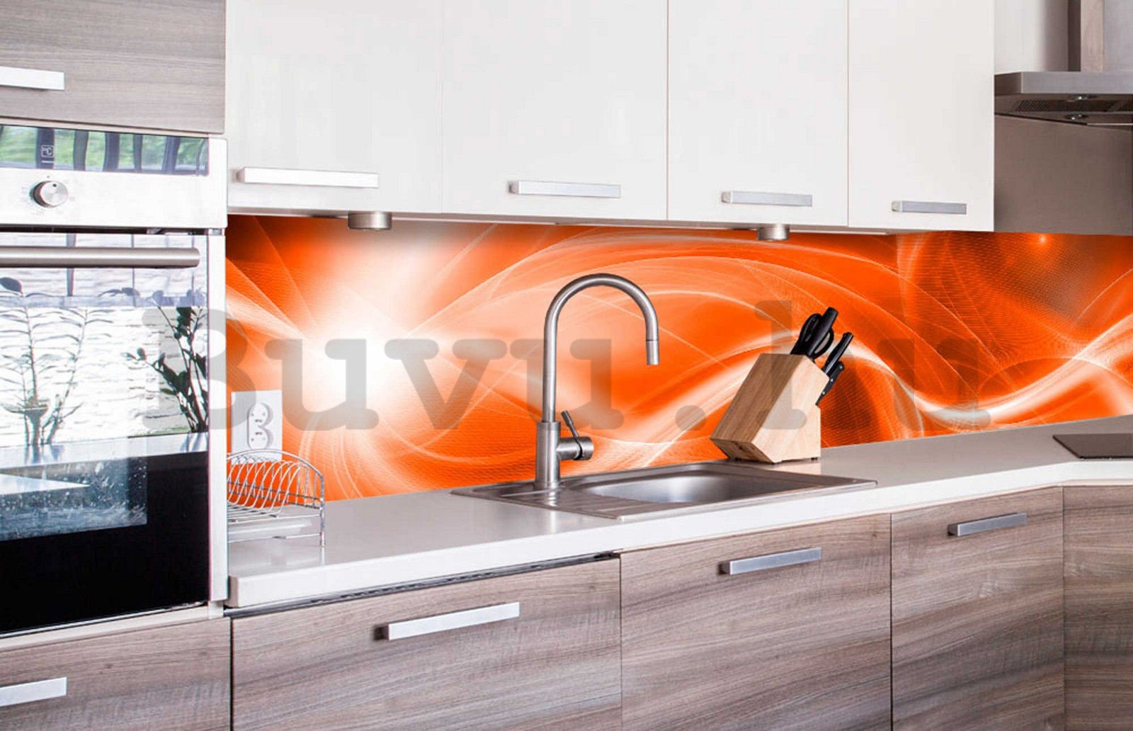 Öntapadós mosható fotótapéta konyhába - Narancssárga absztrakció, 260x60 cm
