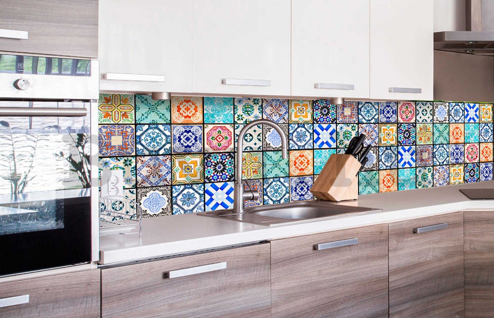 Öntapadós mosható tapéta konyhába - Csempe mintákkal, 260x60 cm