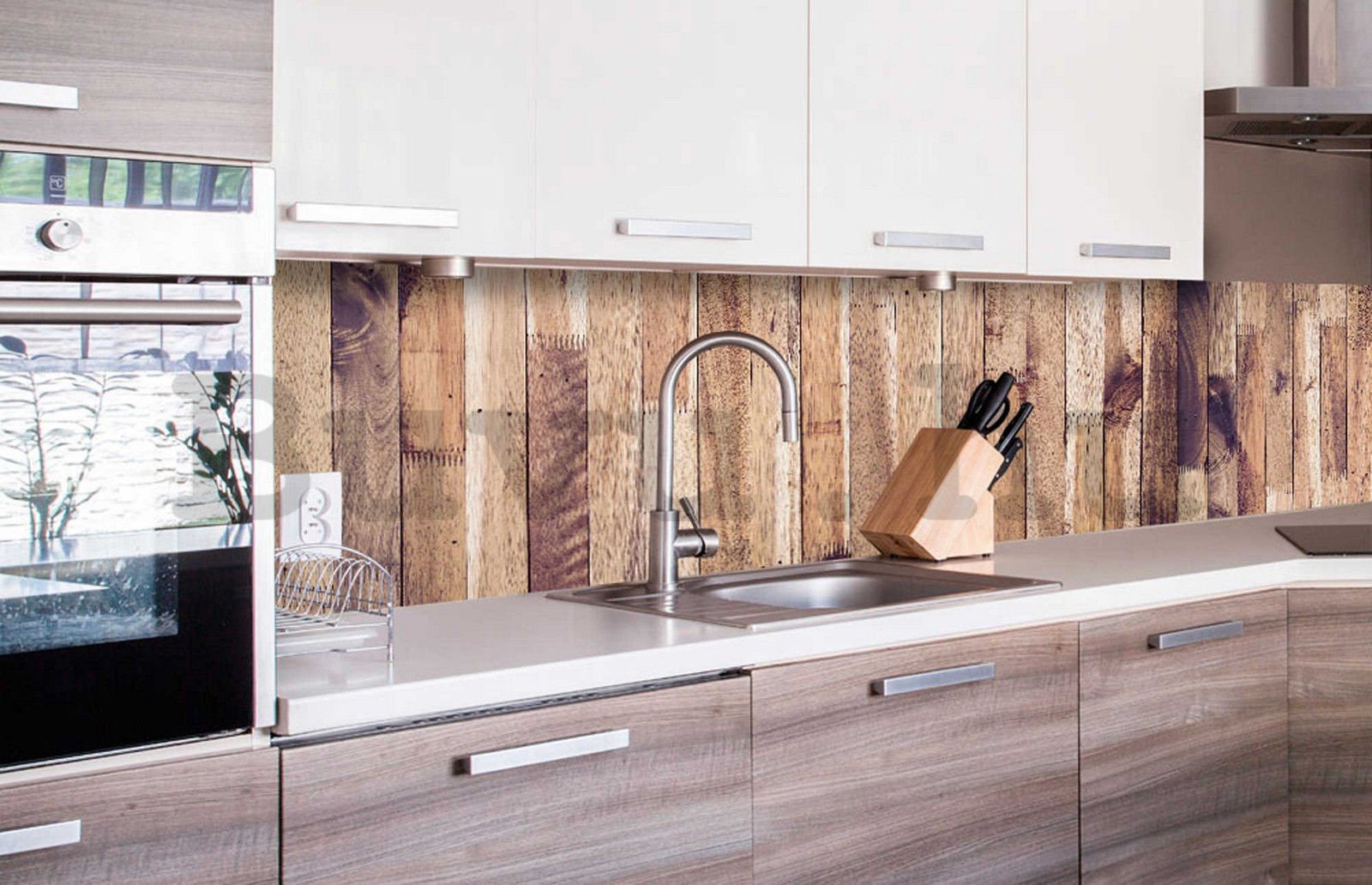 Öntapadós mosható tapéta konyhába - Fából készült fal, 260x60 cm