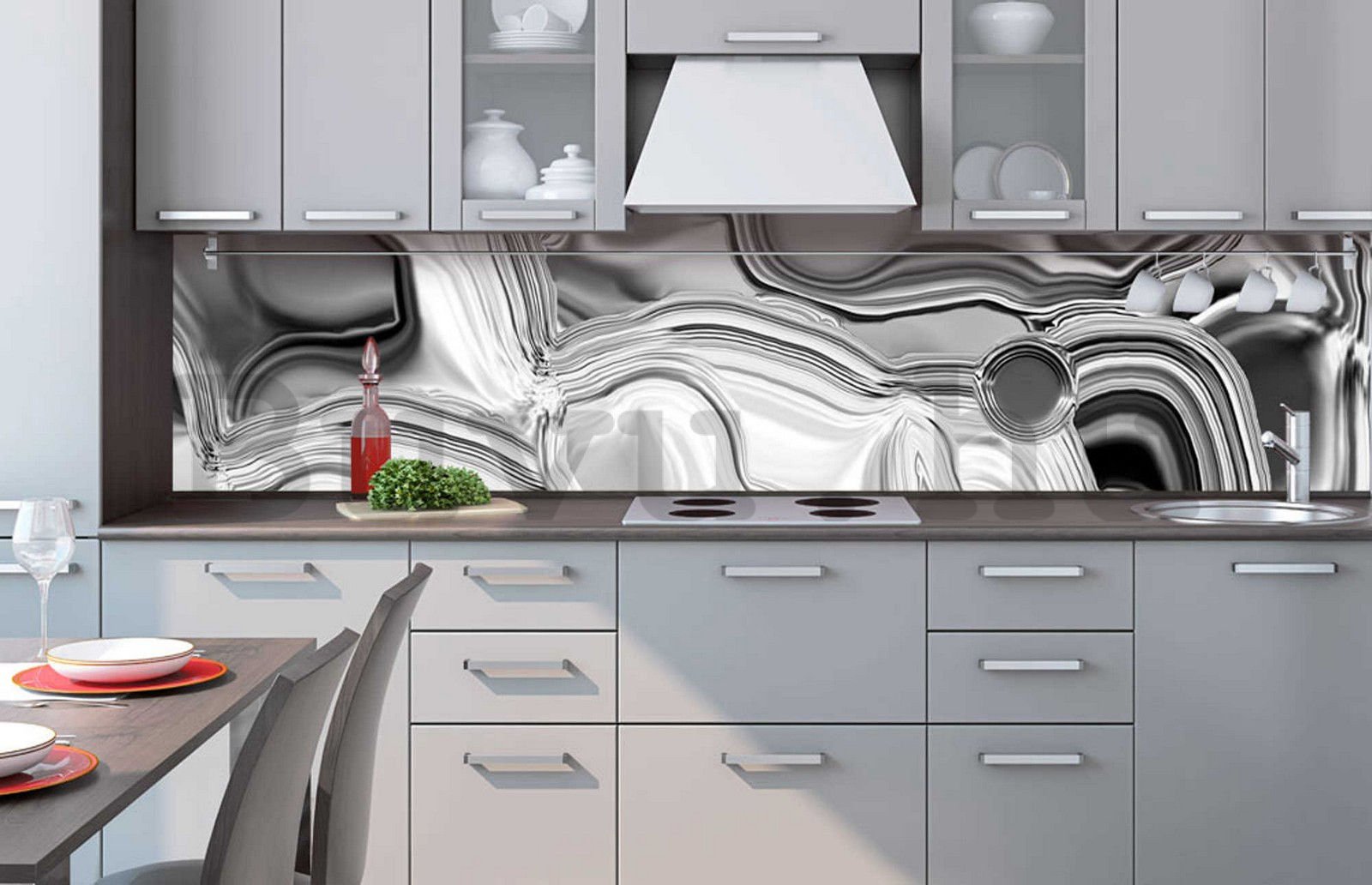 Öntapadós mosható tapéta konyhába - Folyékony ezüst bélés, 260x60 cm