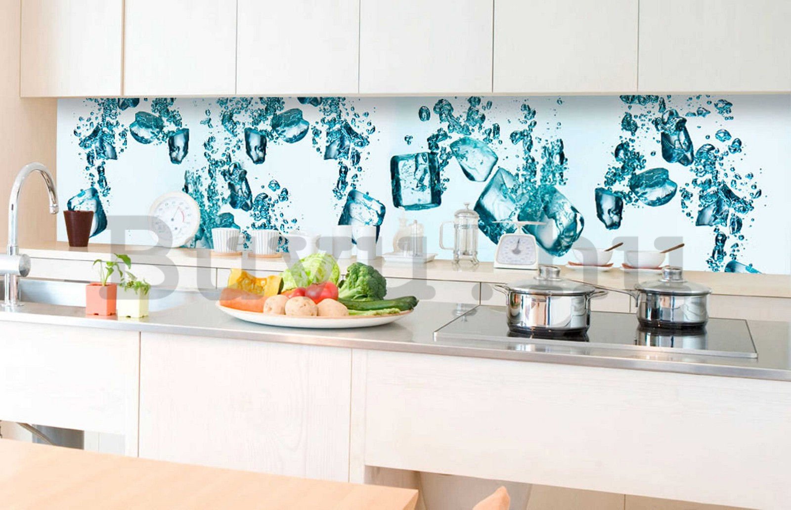 Öntapadós mosható fotófotótapéta konyhába - Jégkockák, 350x60 cm