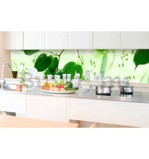 Öntapadós mosható fotófotótapéta konyhába - Zöld levelek, 350x60 cm