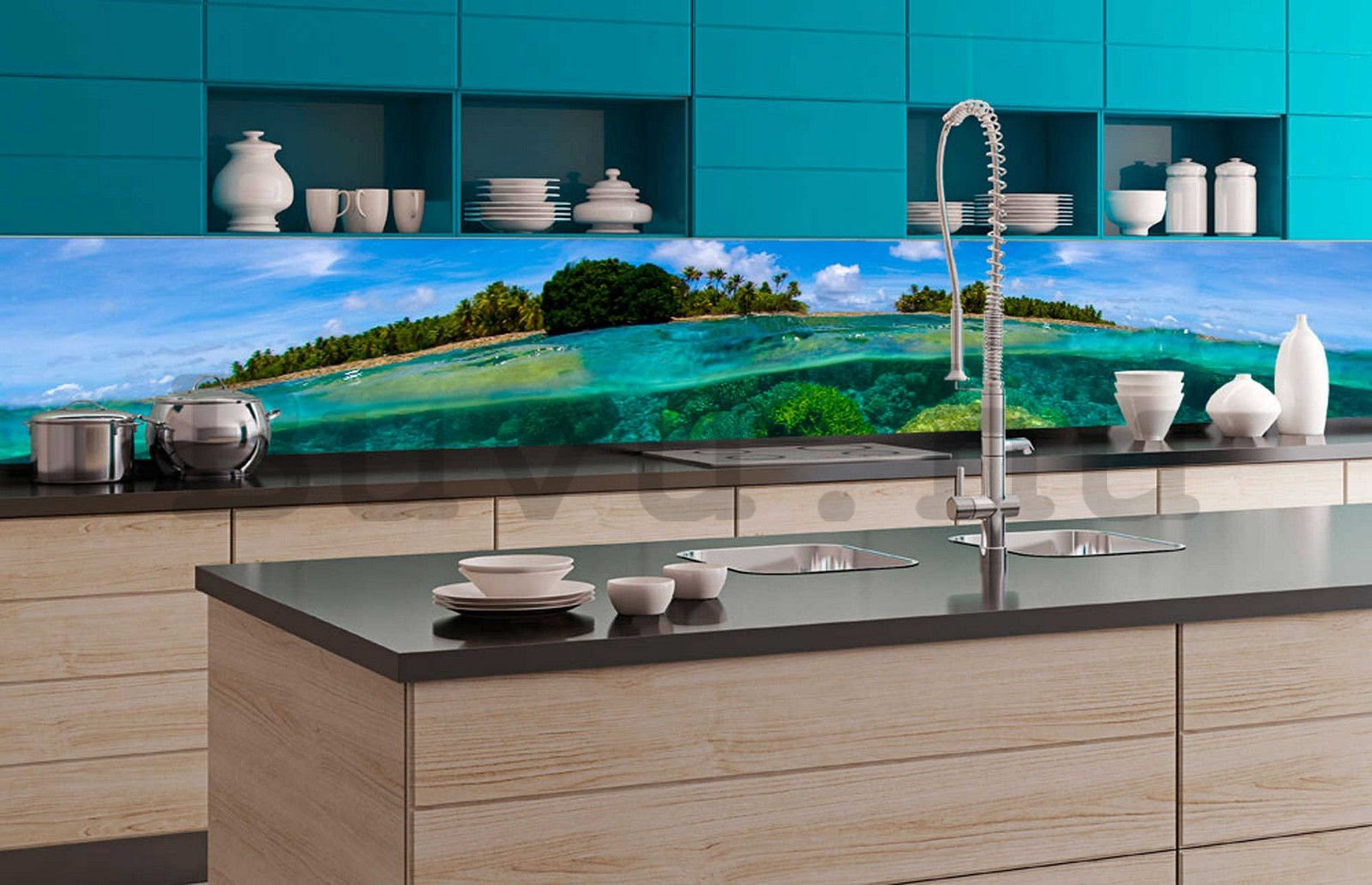 Öntapadós mosható fotófotótapéta konyhába - Korallzátony, 350x60 cm