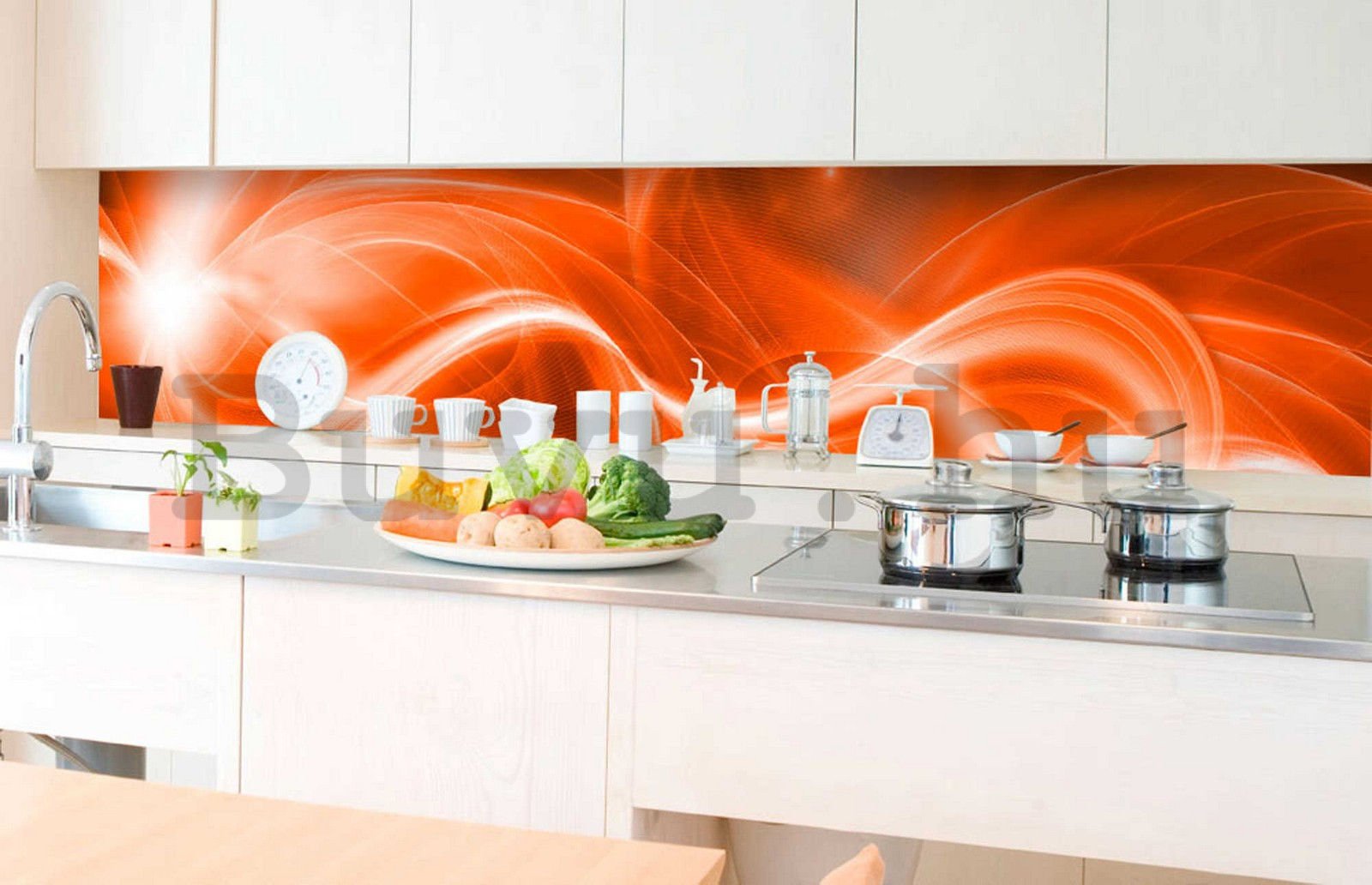 Öntapadós mosható fotótapéta konyhába - Narancssárga absztrakció, 350x60 cm