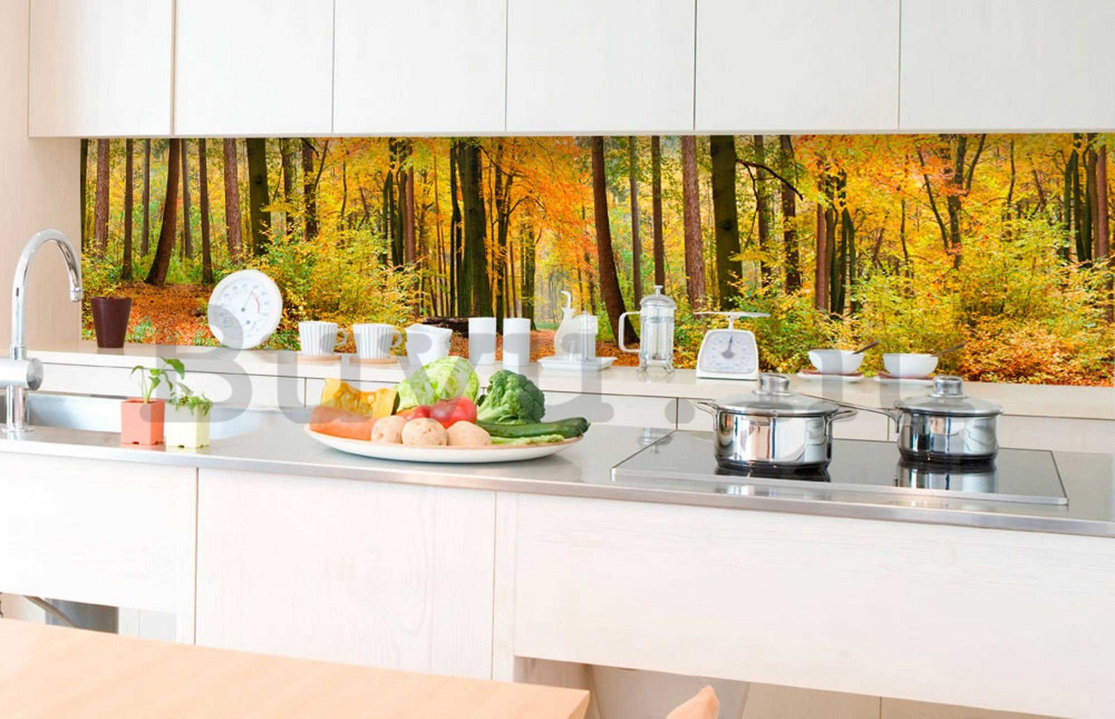 Öntapadós mosható fotótapéta konyhába - Őszi erdő, 350x60 cm