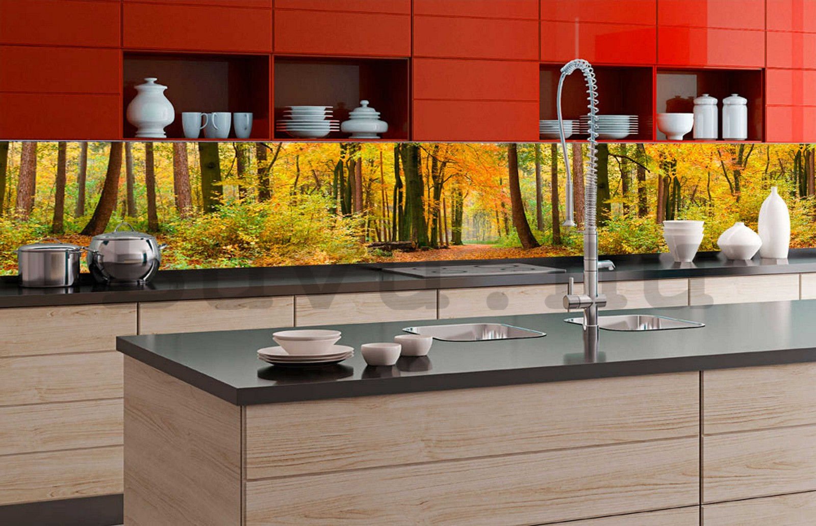 Öntapadós mosható fotótapéta konyhába - Őszi erdő, 350x60 cm