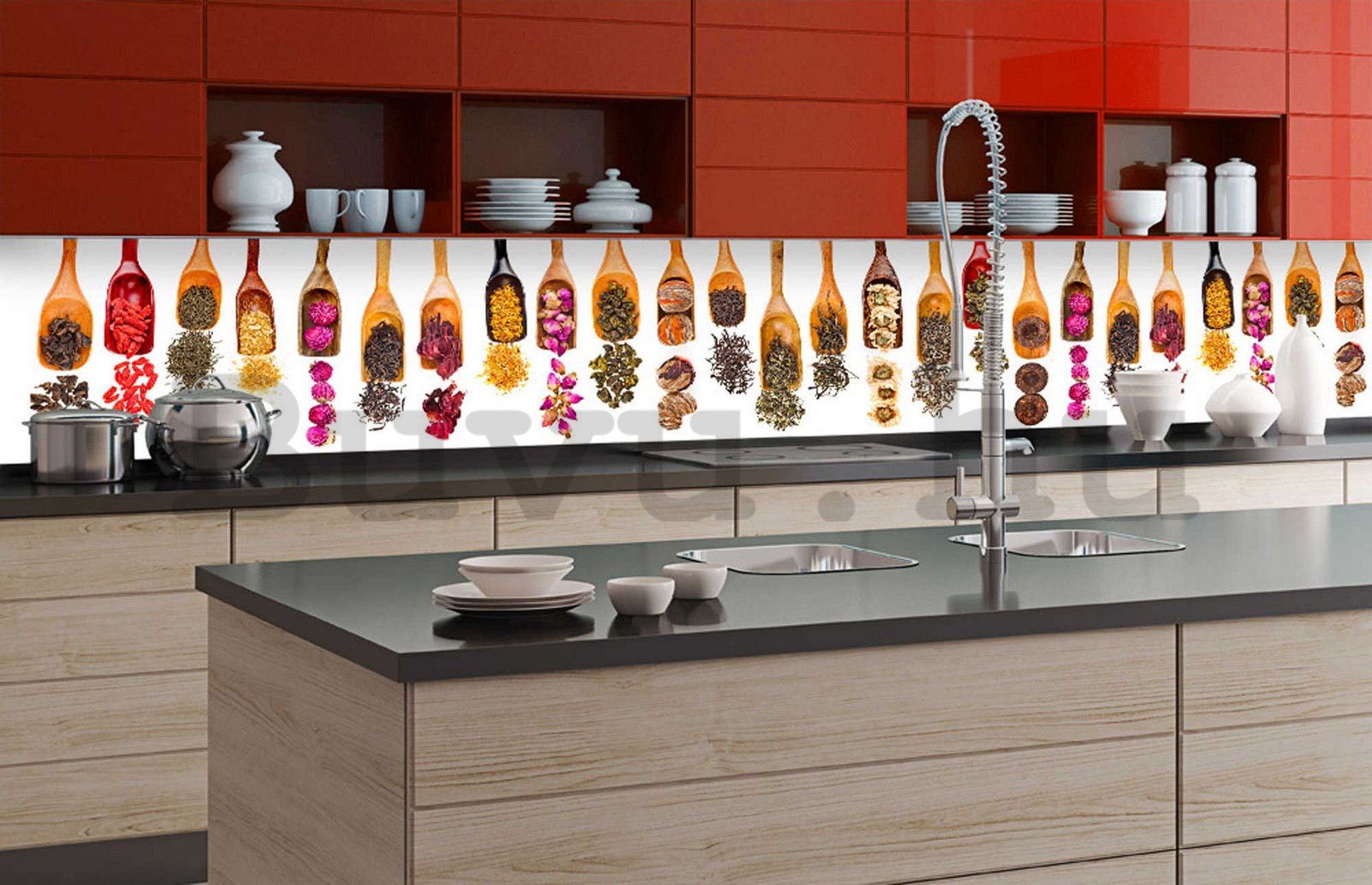 Öntapadós mosható tapéta konyhába - Fűszeres kanalak, 350x60 cm