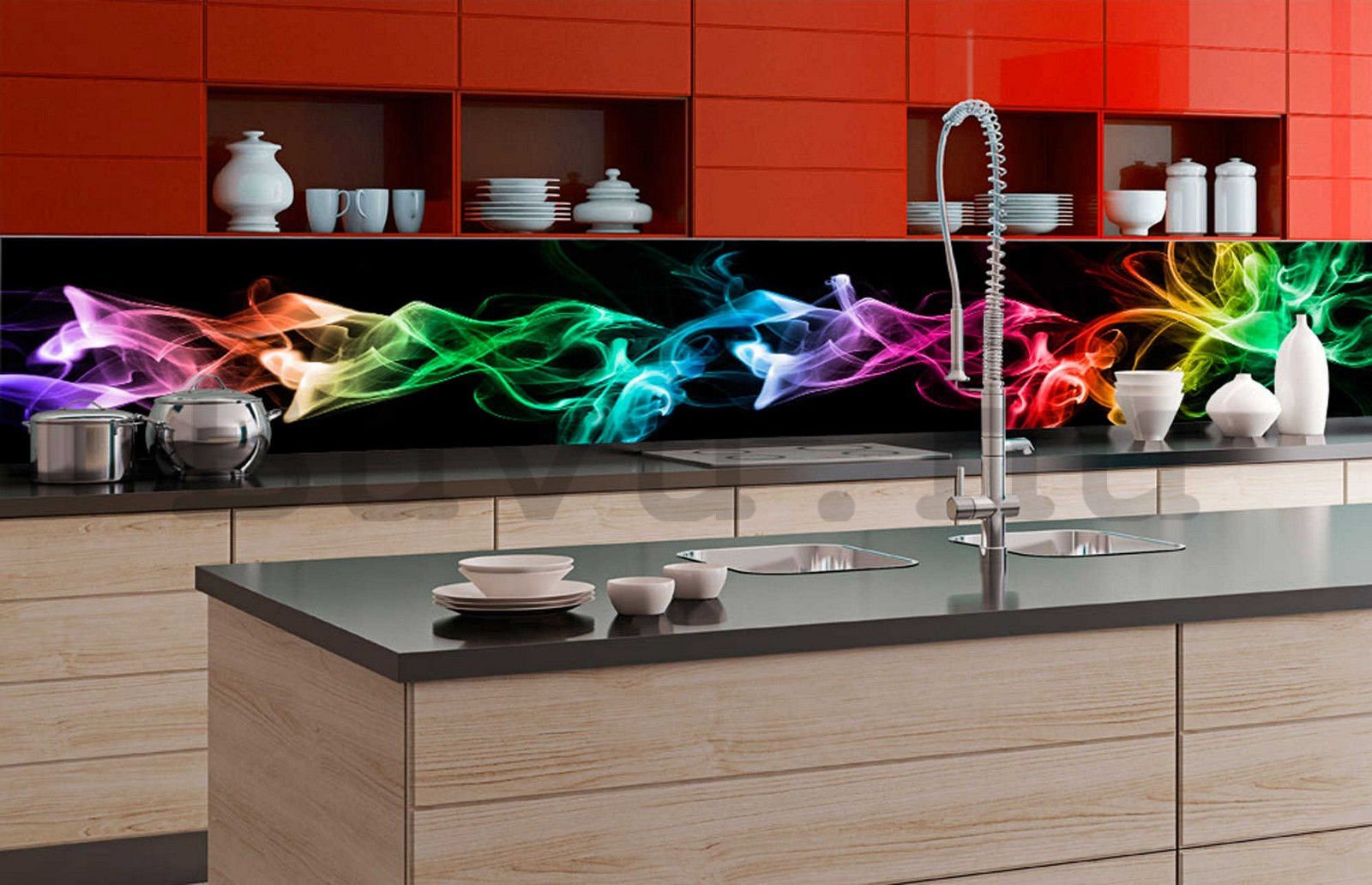 Öntapadós mosható tapéta konyhába - Színes füst (2), 350x60 cm