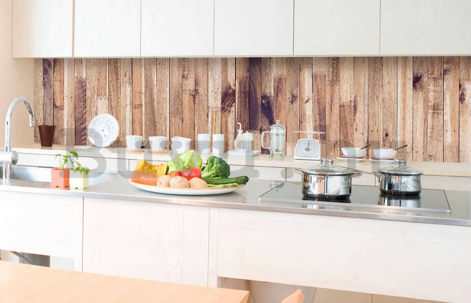 Öntapadós mosható tapéta konyhába - Fából készült fal, 350x60 cm